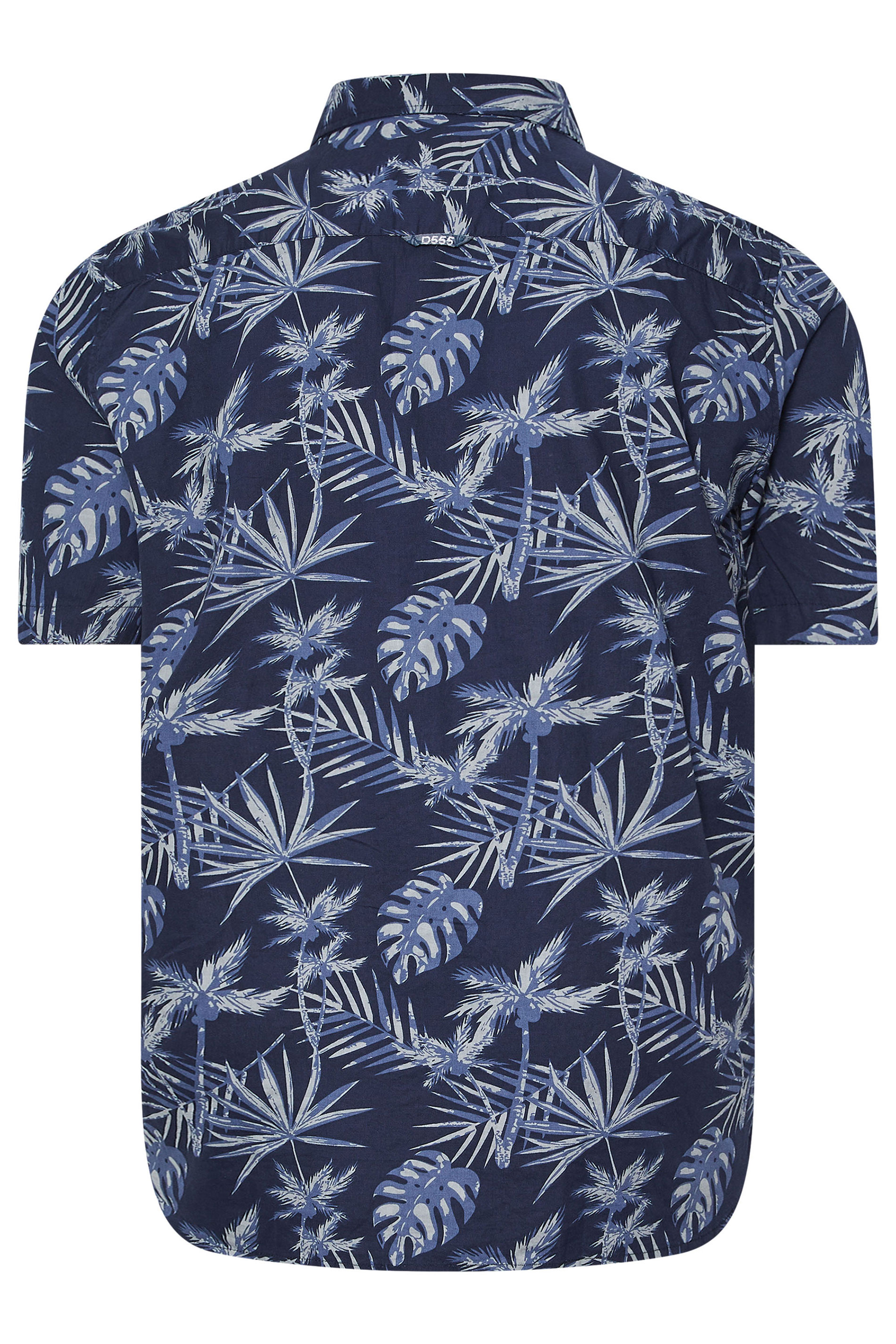 D555 Big & Tall Navy Blue Tropical Leaf Print Shirt | BadRhino 4