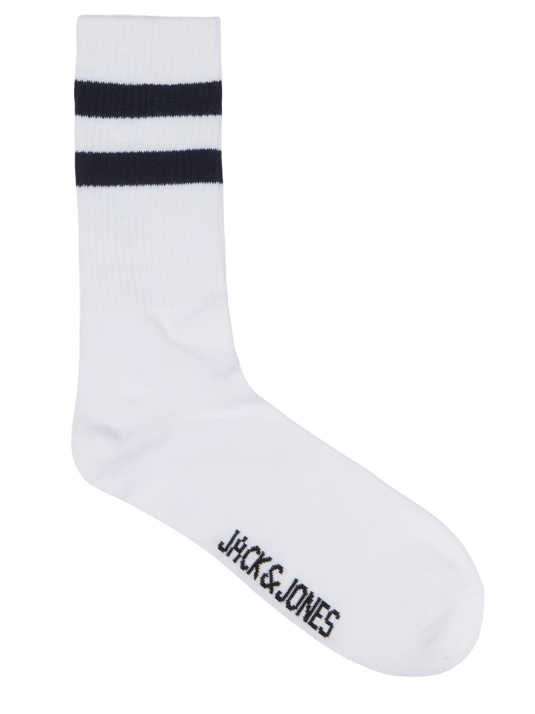 JACK & JONES White & Navy 3 Pack Striped Tennis Socks BadRhino