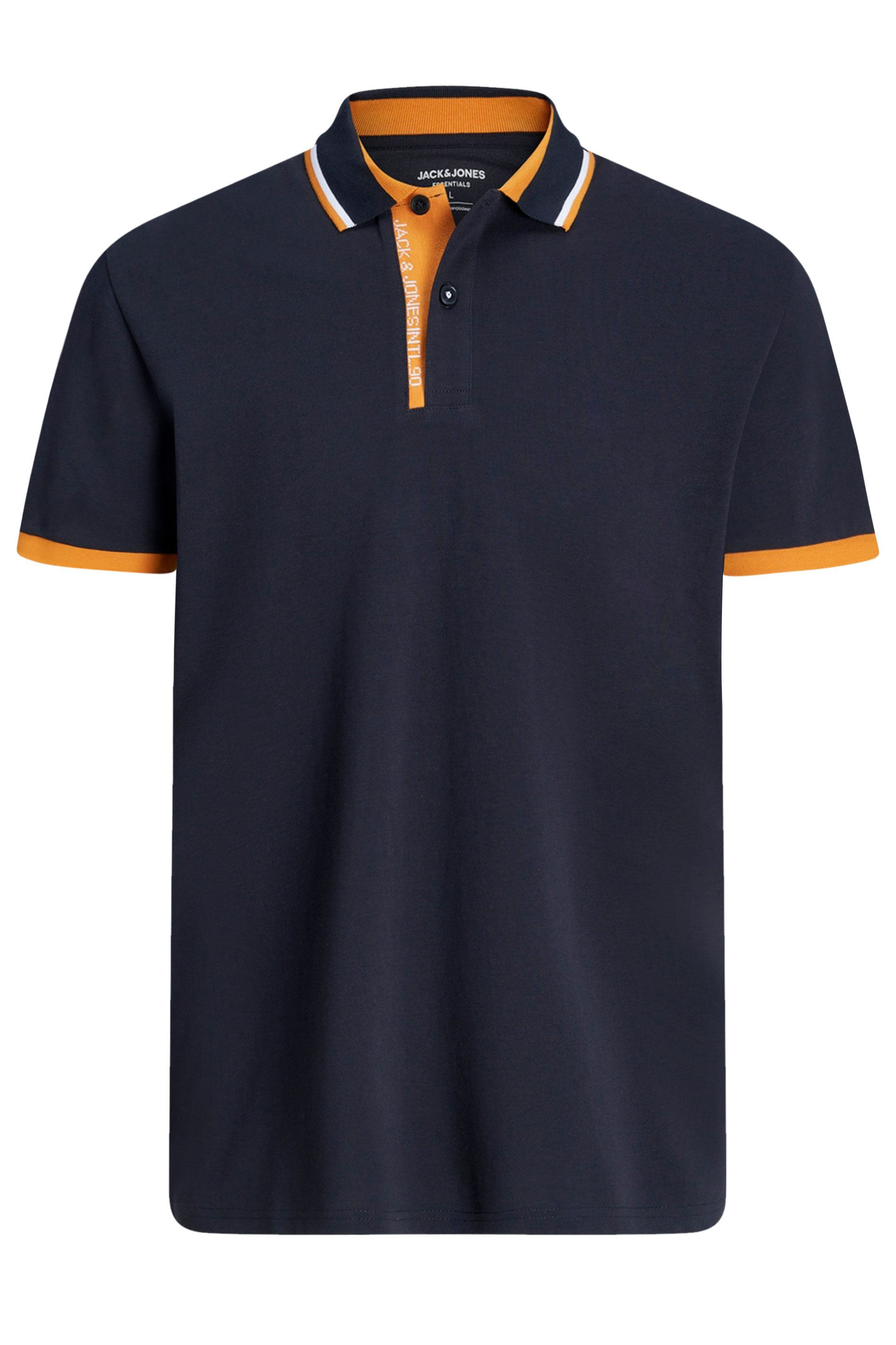 JACK & JONES Big & Tall Navy Blue & Orange Polo Shirt | BadRhino 2
