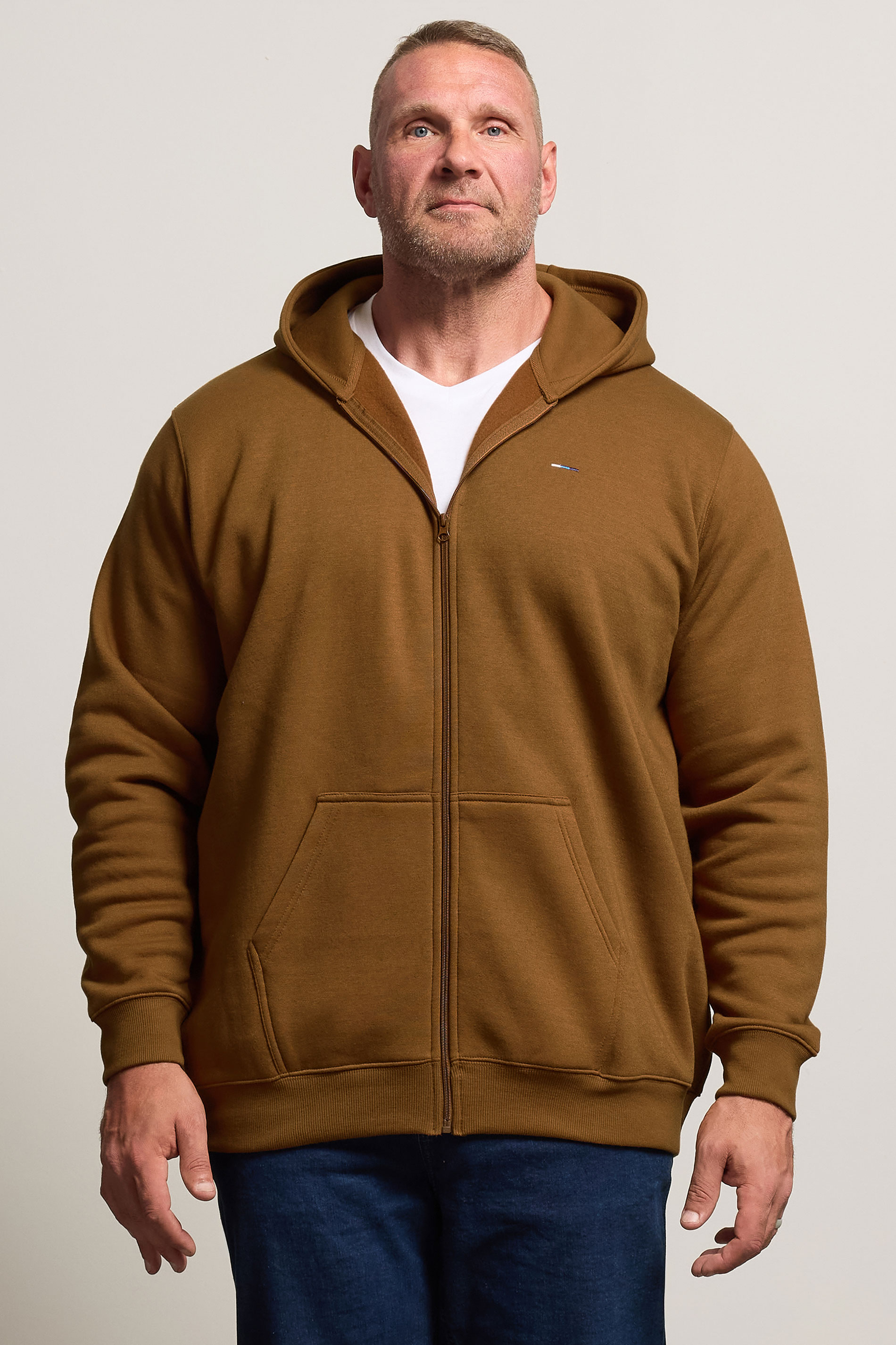 BadRhino Big & Tall Brown Zip Through Hoodie | BadRhino 1