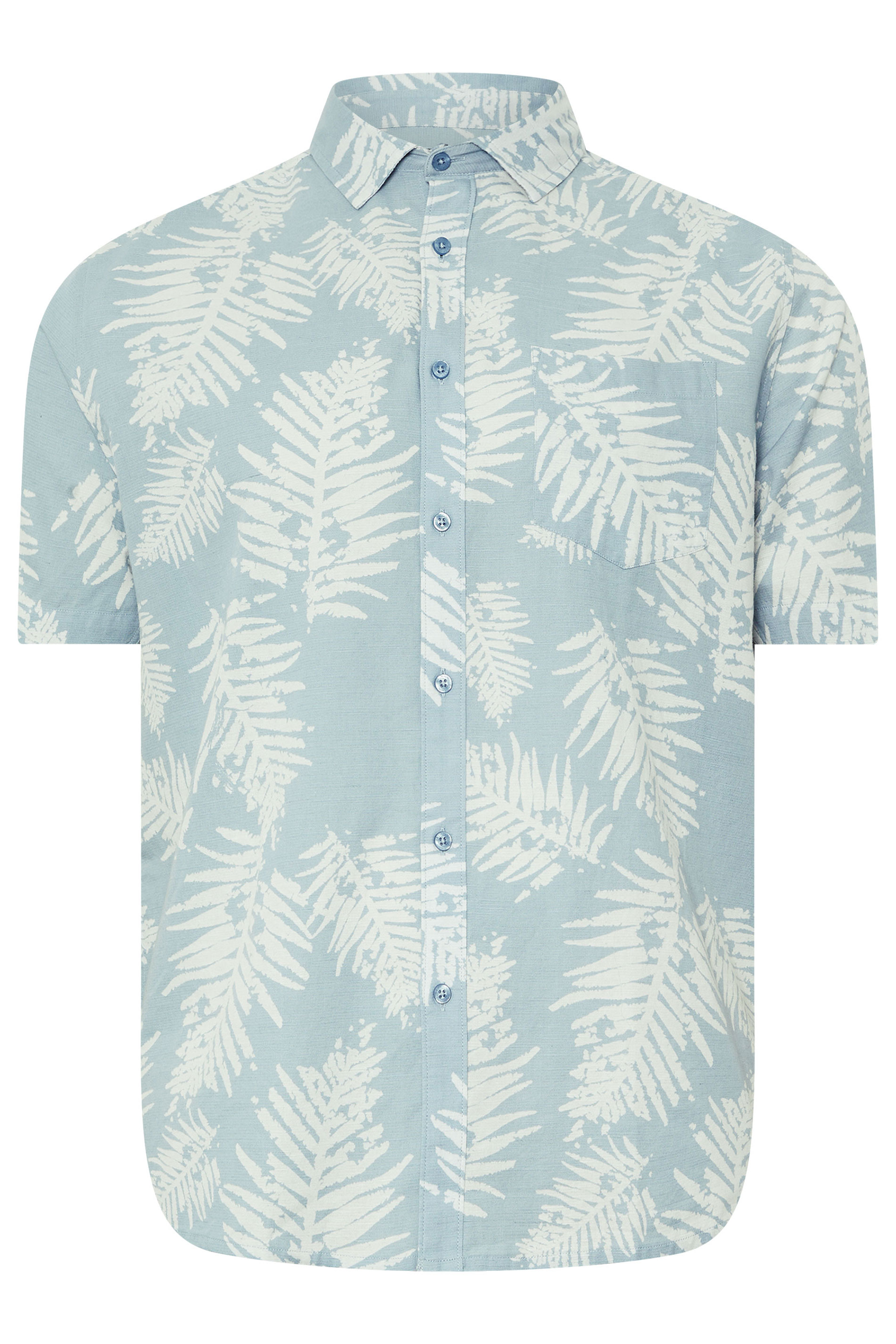 BadRhino Big & Tall Dusky Blue Palm Leaf Linen Shirt | BadRhino 7