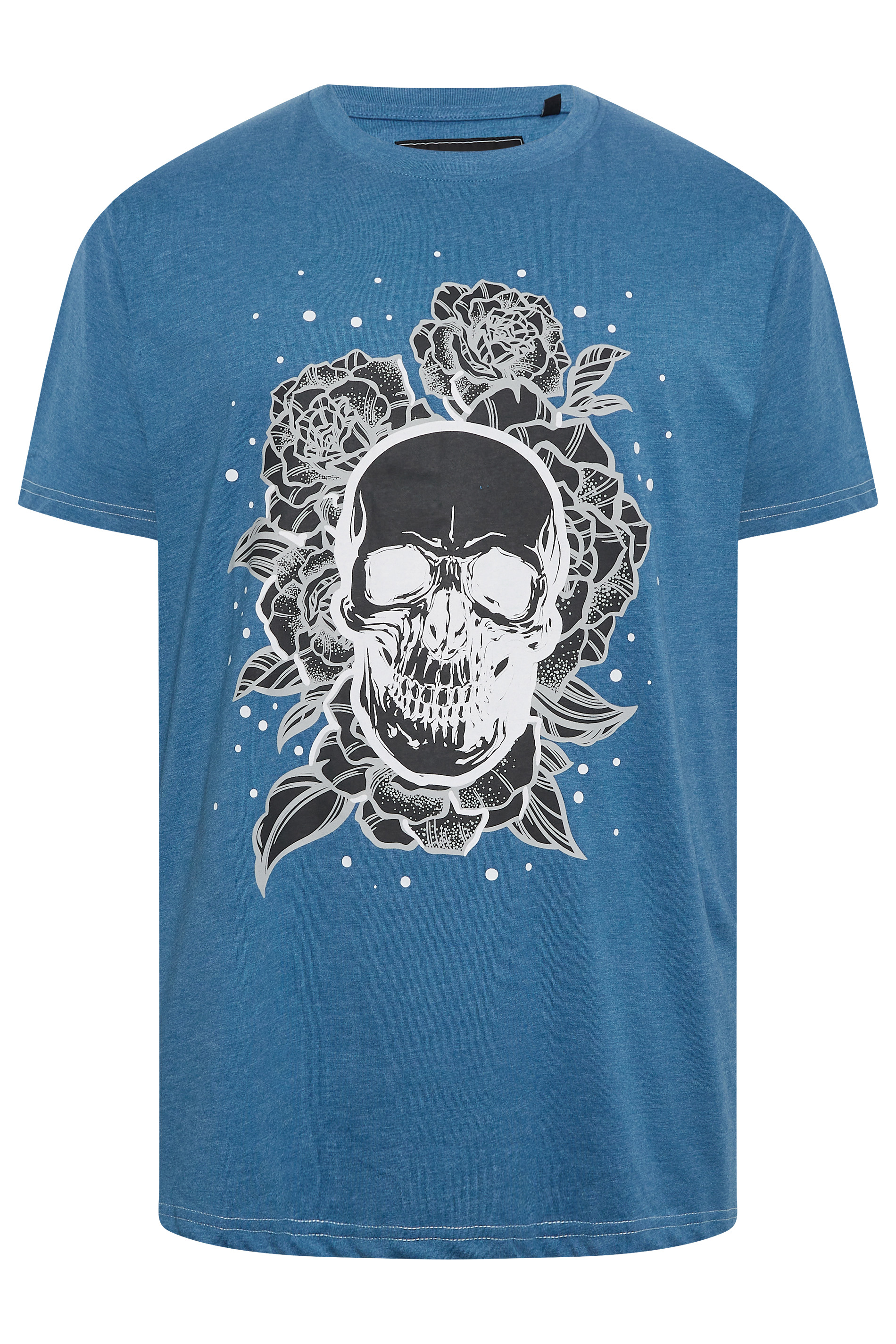 KAM Big & Tall Blue Skull Rose T-Shirt | BadRhino 3