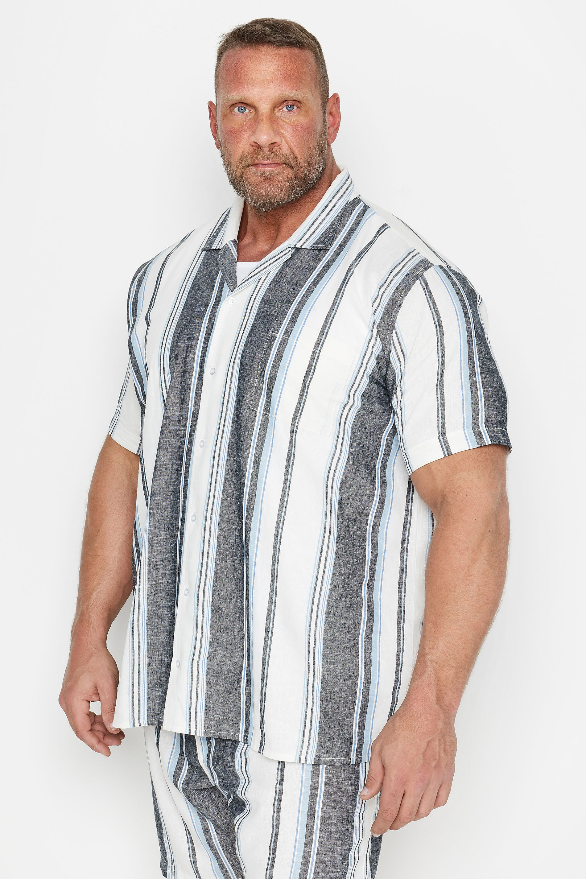 BadRhino Big & Tall Blue Striped Short Sleeve Linen Shirt | BadRhino 2