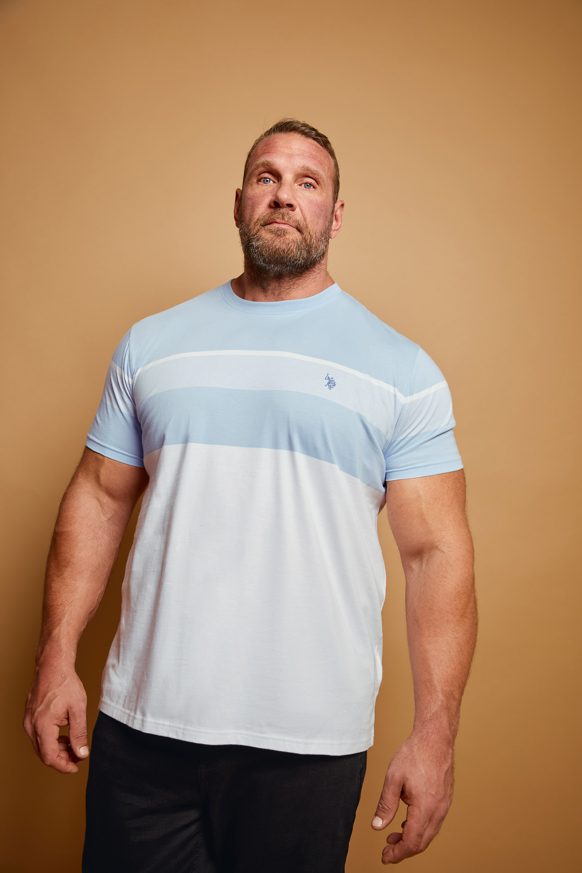 U.S. POLO ASSN. Big & Tall Blue & White Colour Block Stripe T-Shirt | BadRhino 1