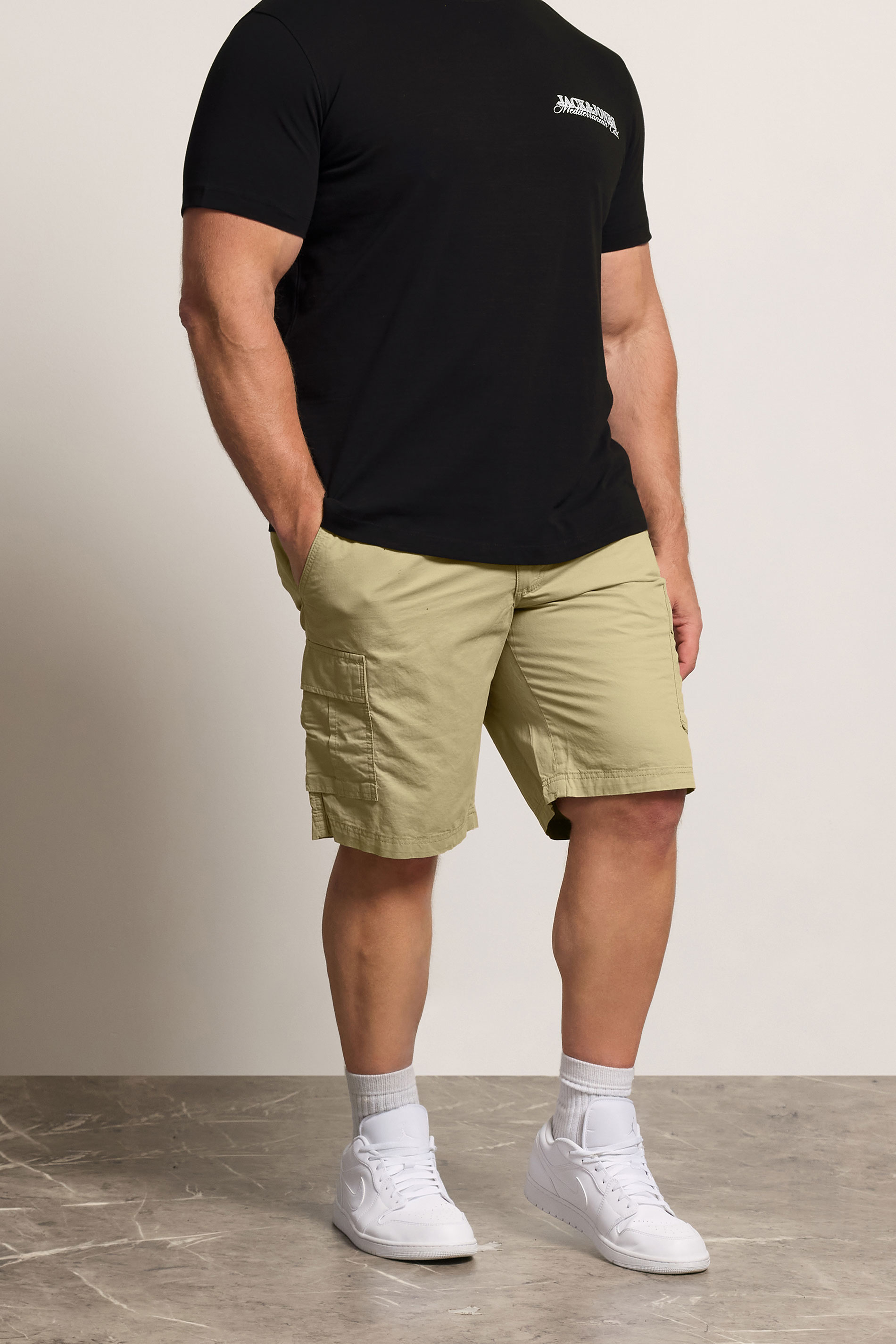 JACK & JONES Big & Tall 2 PACK Neutral And Olive Green Cargo Shorts | BadRhino 2