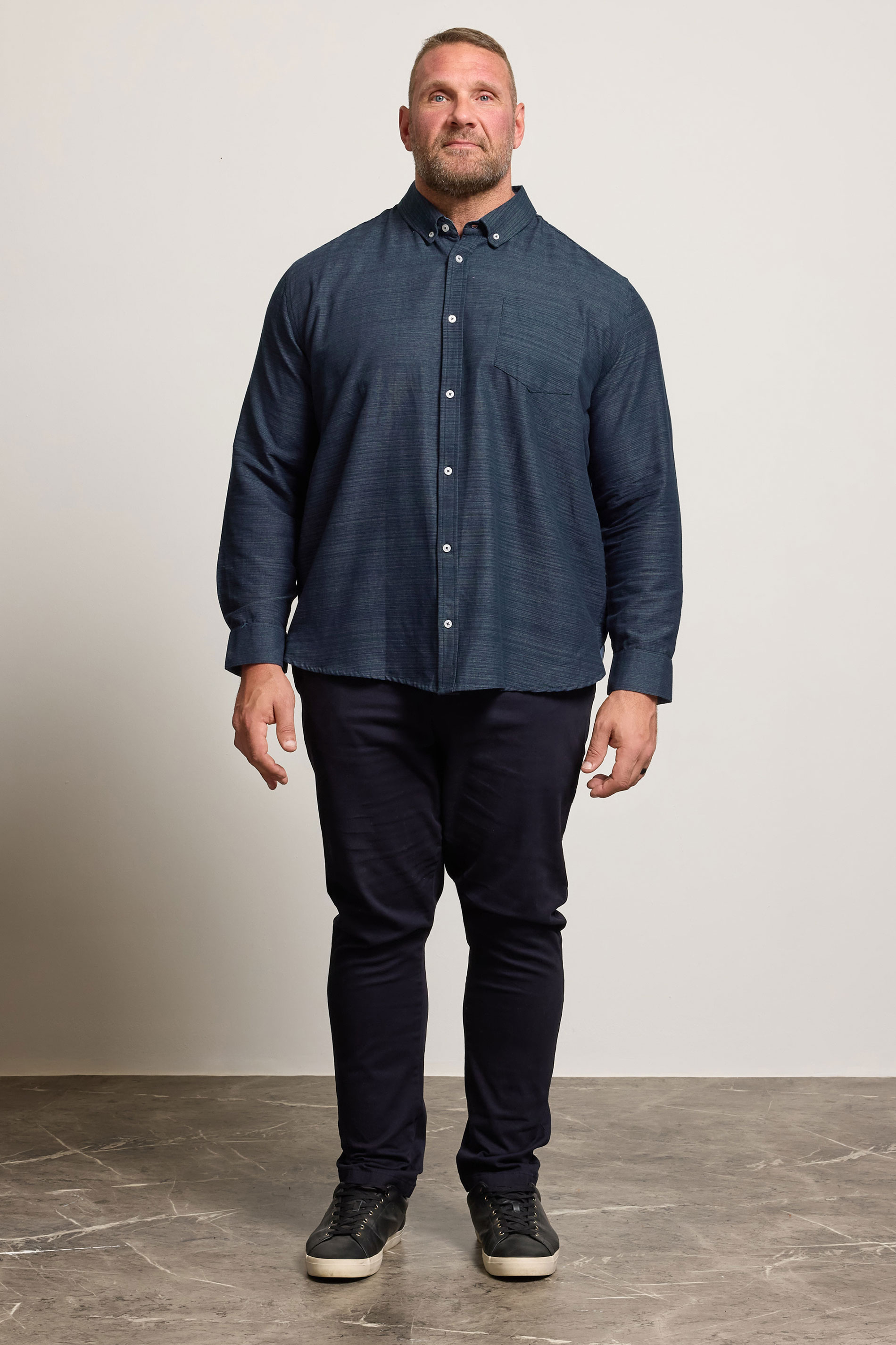 BadRhino Big & Tall Navy Blue Long Sleeve Slub Shirt | BadRhino 3