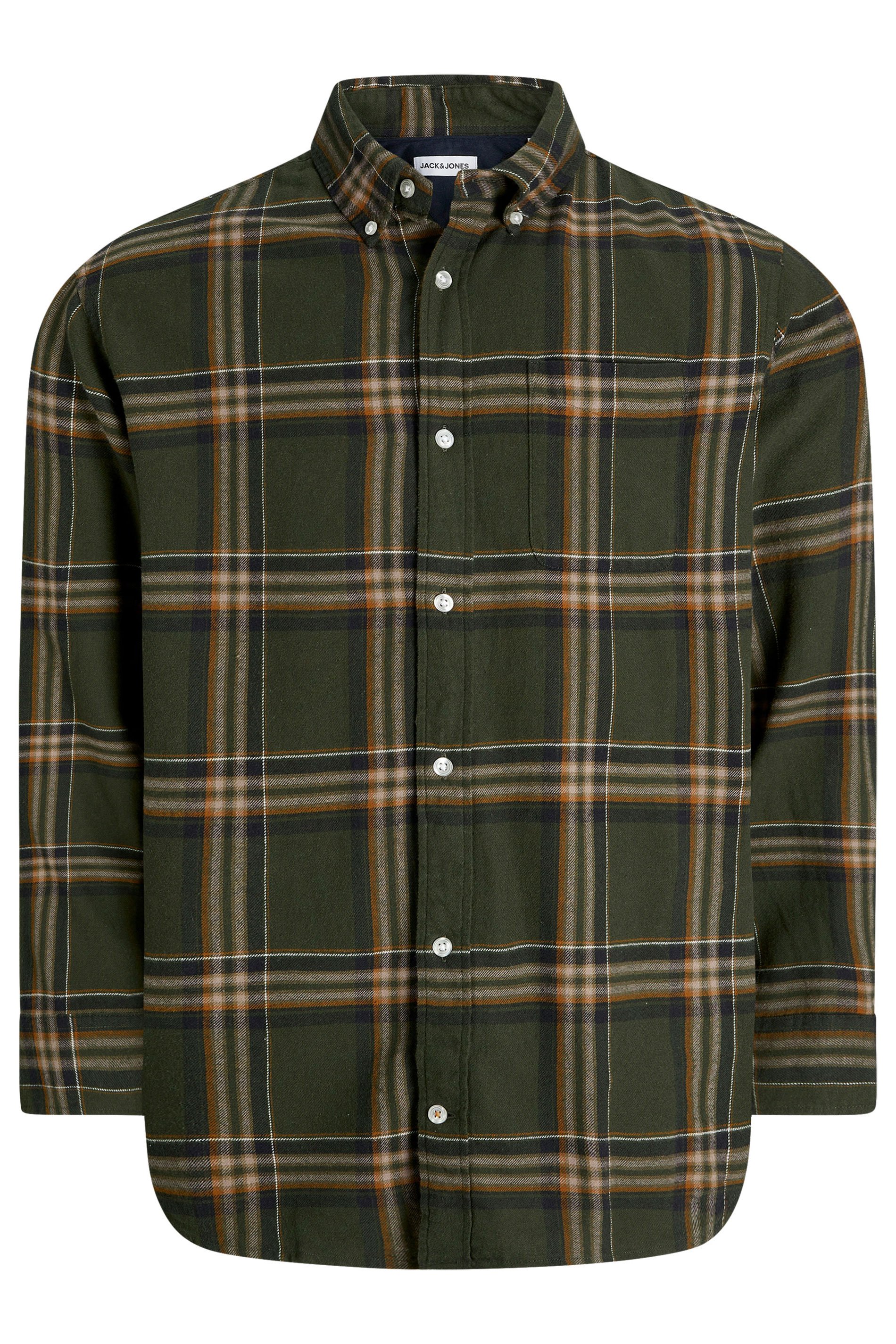 JACK & JONES Big & Tall Rosin Green Classic Flannel Checked Shirt | BadRhino 3
