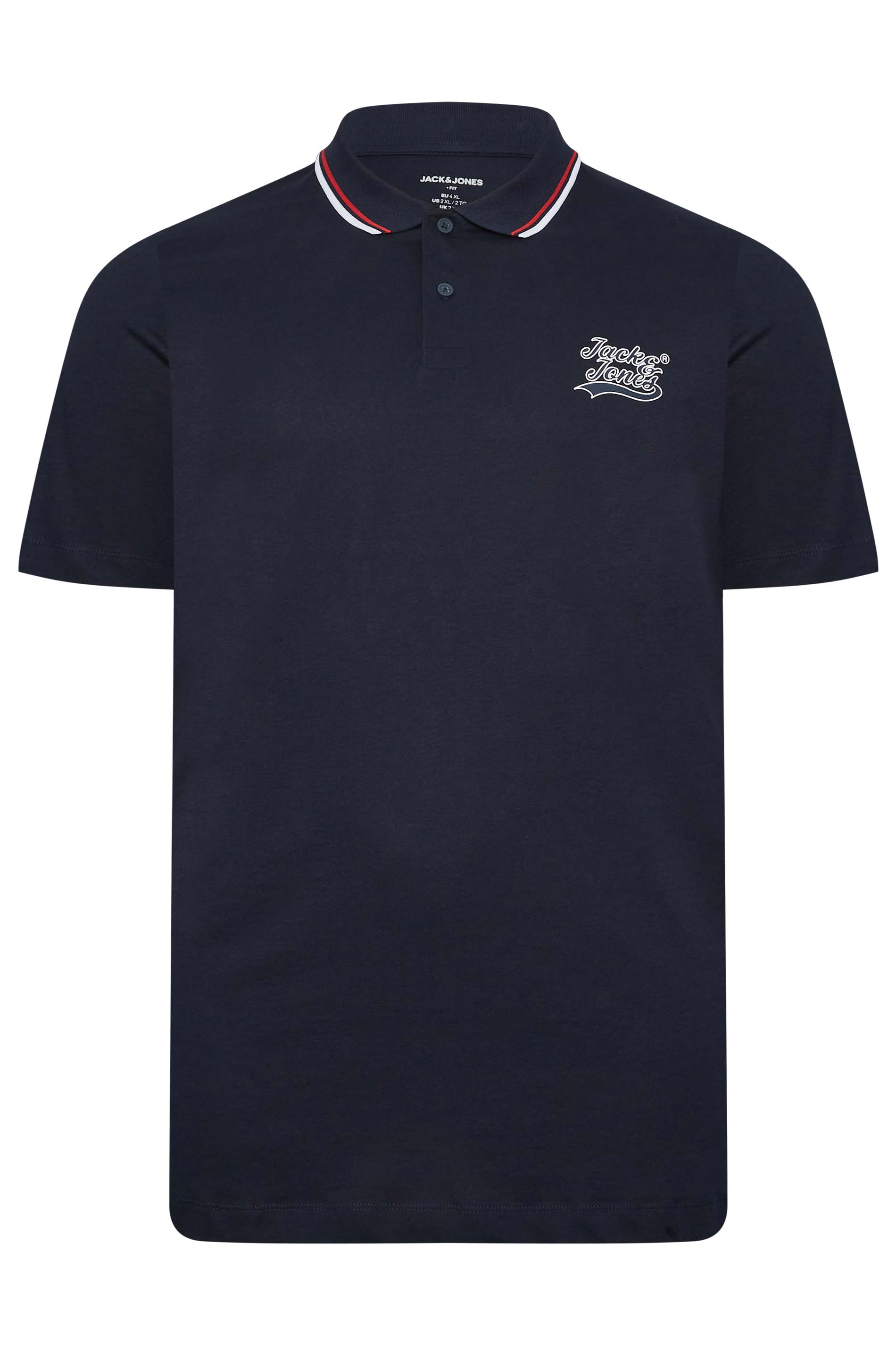 JACK & JONES Big & Tall Navy Blue Short Sleeve Logo Polo Shirt | BadRhino 3