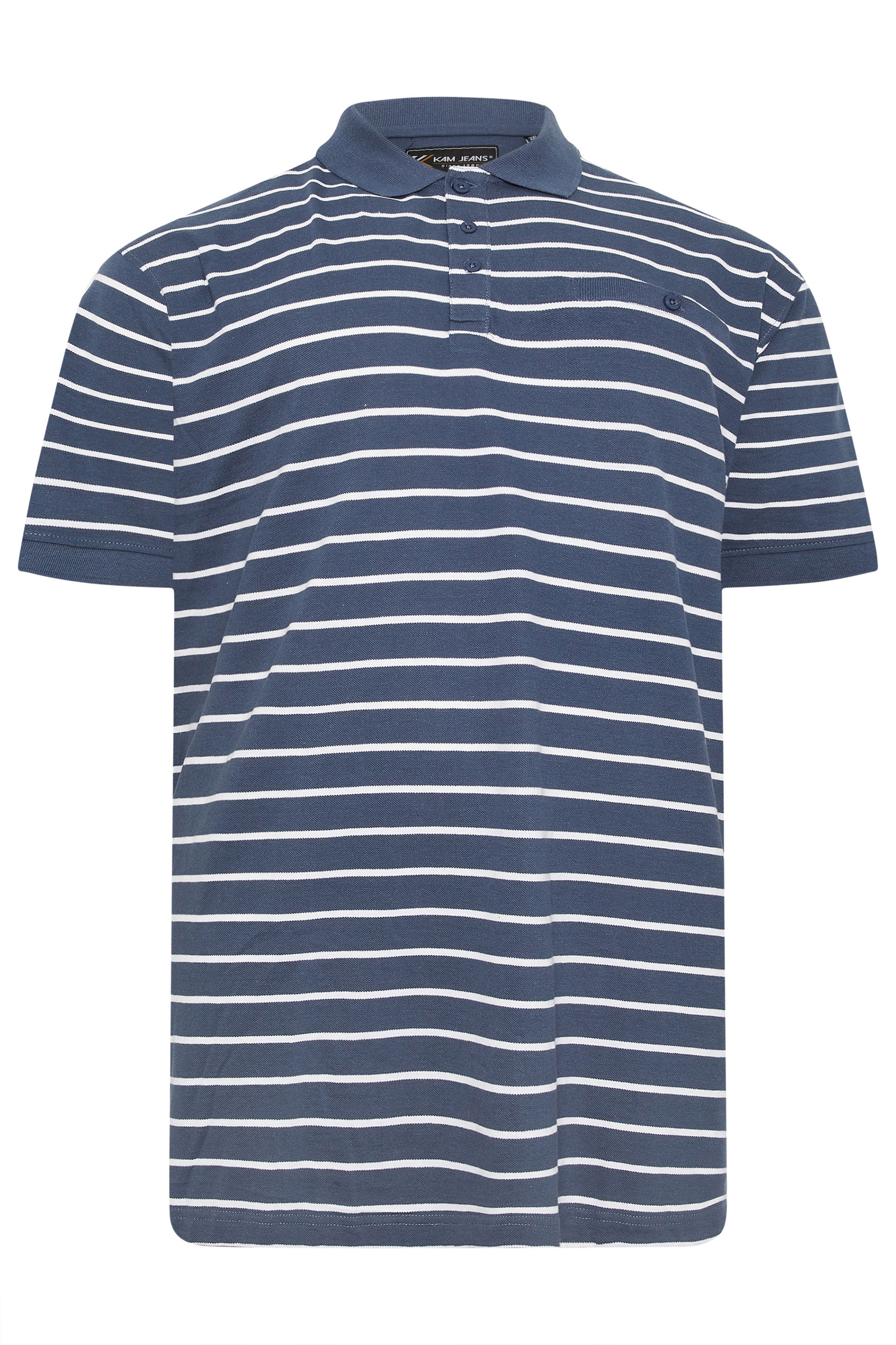 KAM Big & Tall Vintage Indigo Blue Stripe Print Polo Shirt | BadRhino 2