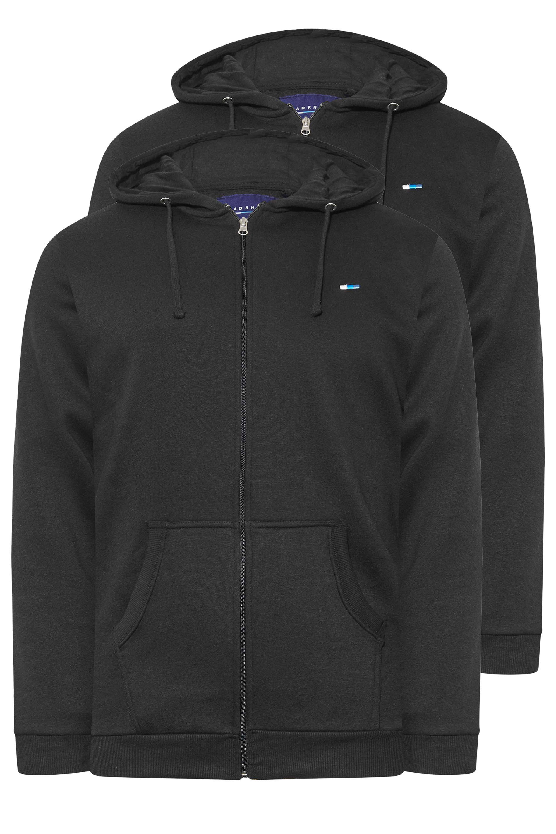 BadRhino Big & Tall 2 PACK Black Zip Through Essential Hoodie | BadRhino 7