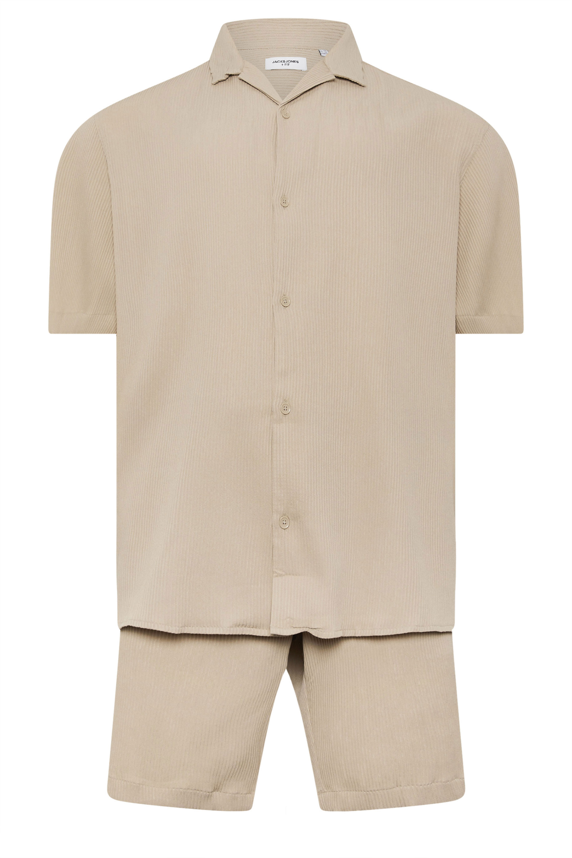 JACK & JONES Big & Tall Stone Brown Revere Shirt & Short Set | BadRhino 2