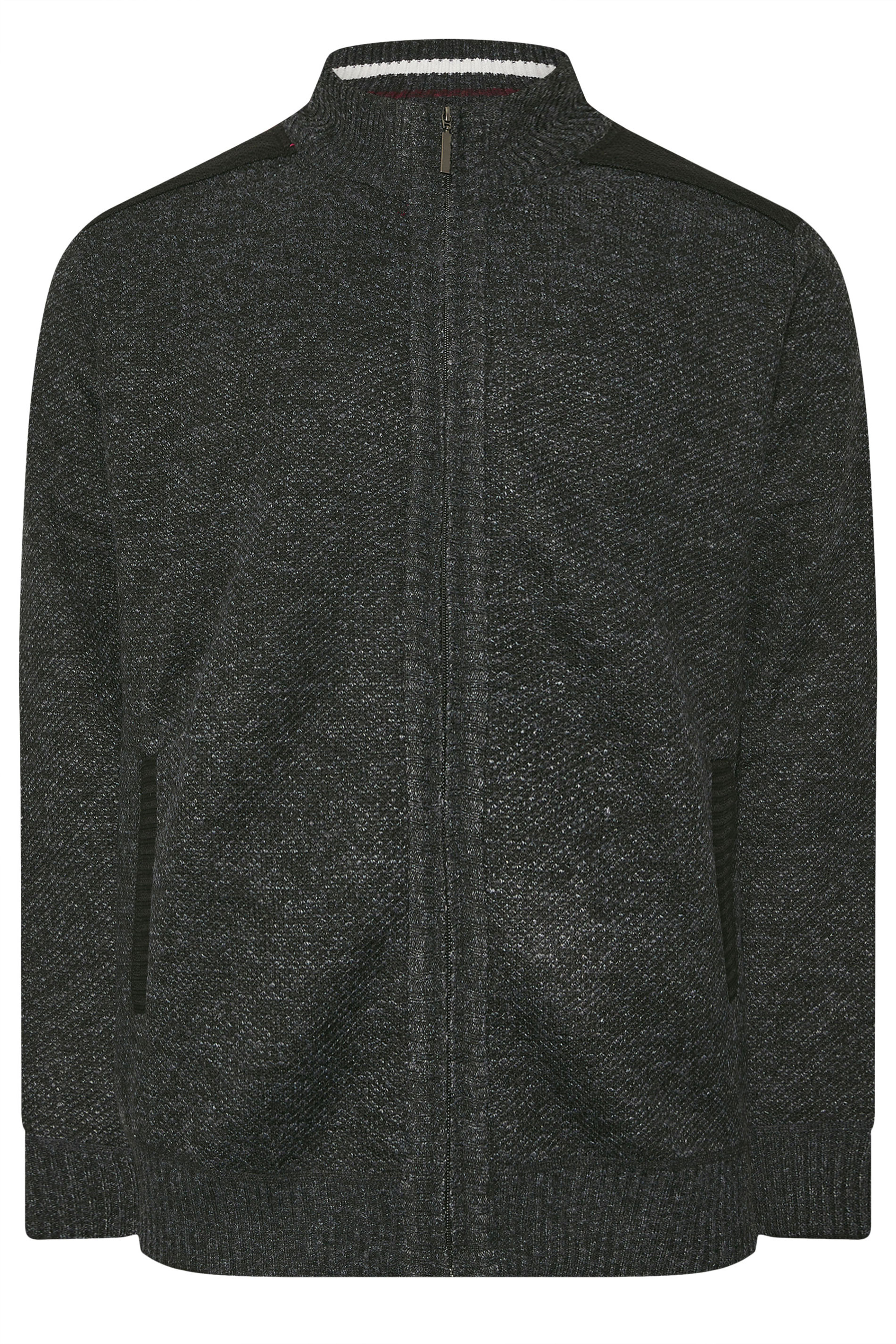 D555 Big & Tall Charcoal Grey Marl Zip Through Knitted Jumper | BadRhino 4
