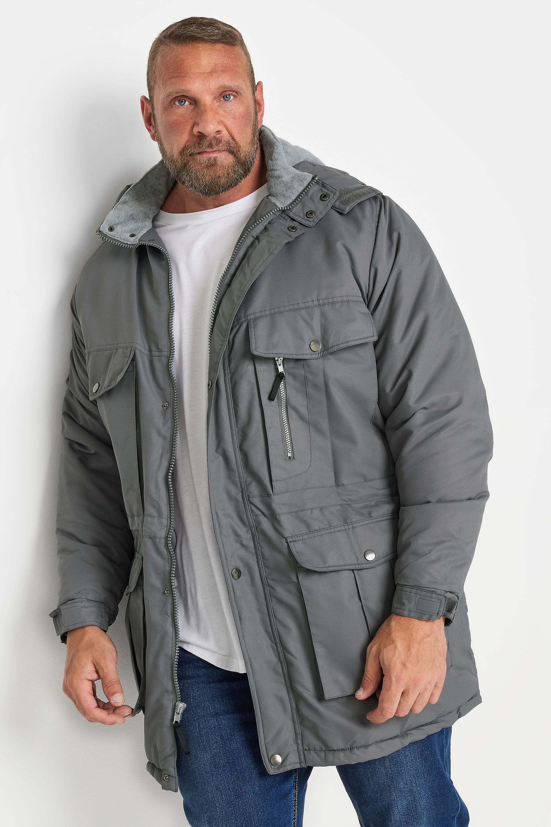 BadRhino Big & Tall Grey Fleece Lined Hooded Coat | BadRhino 1