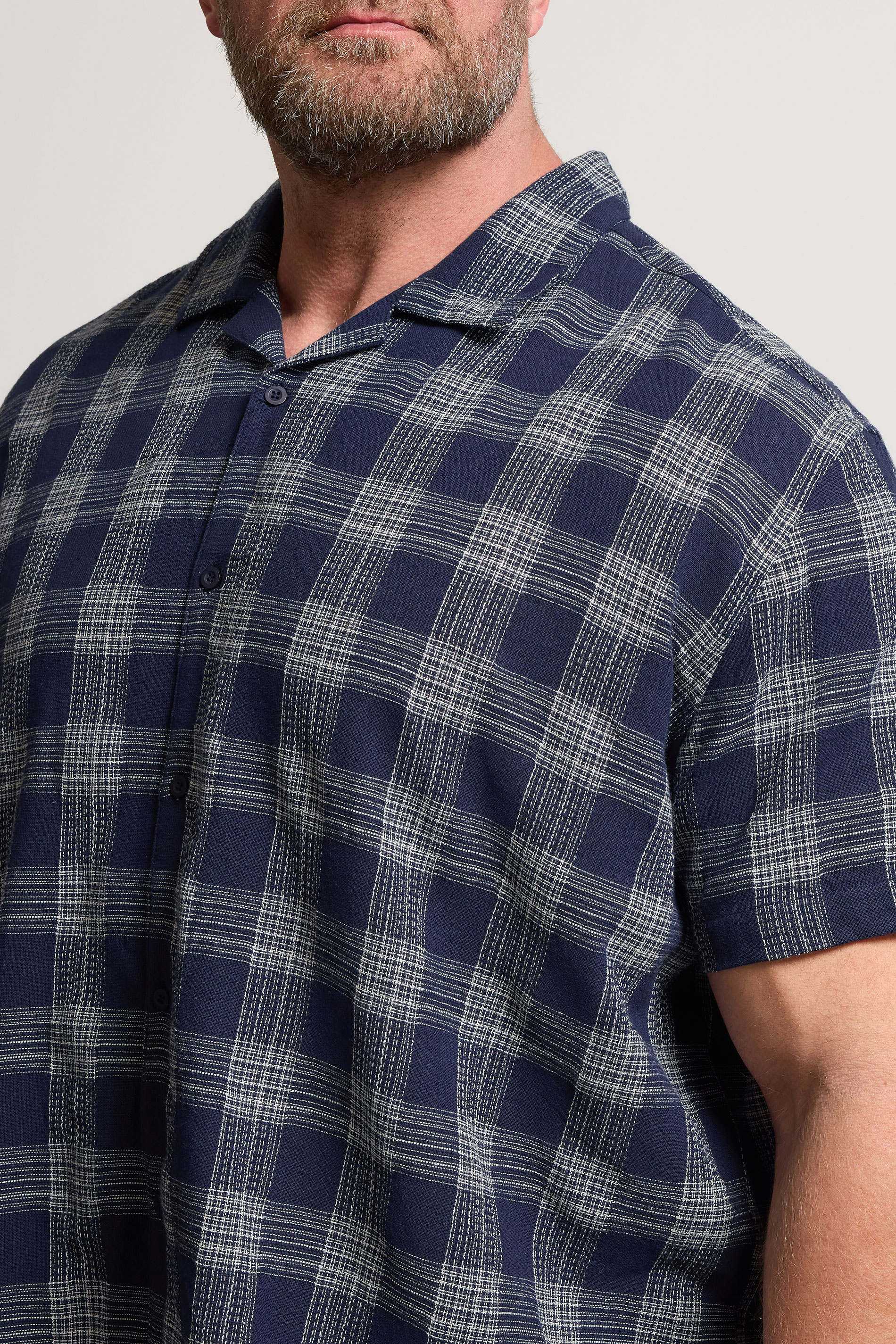 BadRhino Big & Tall Navy Blue Textured Check Print Shirt | BadRhino 5