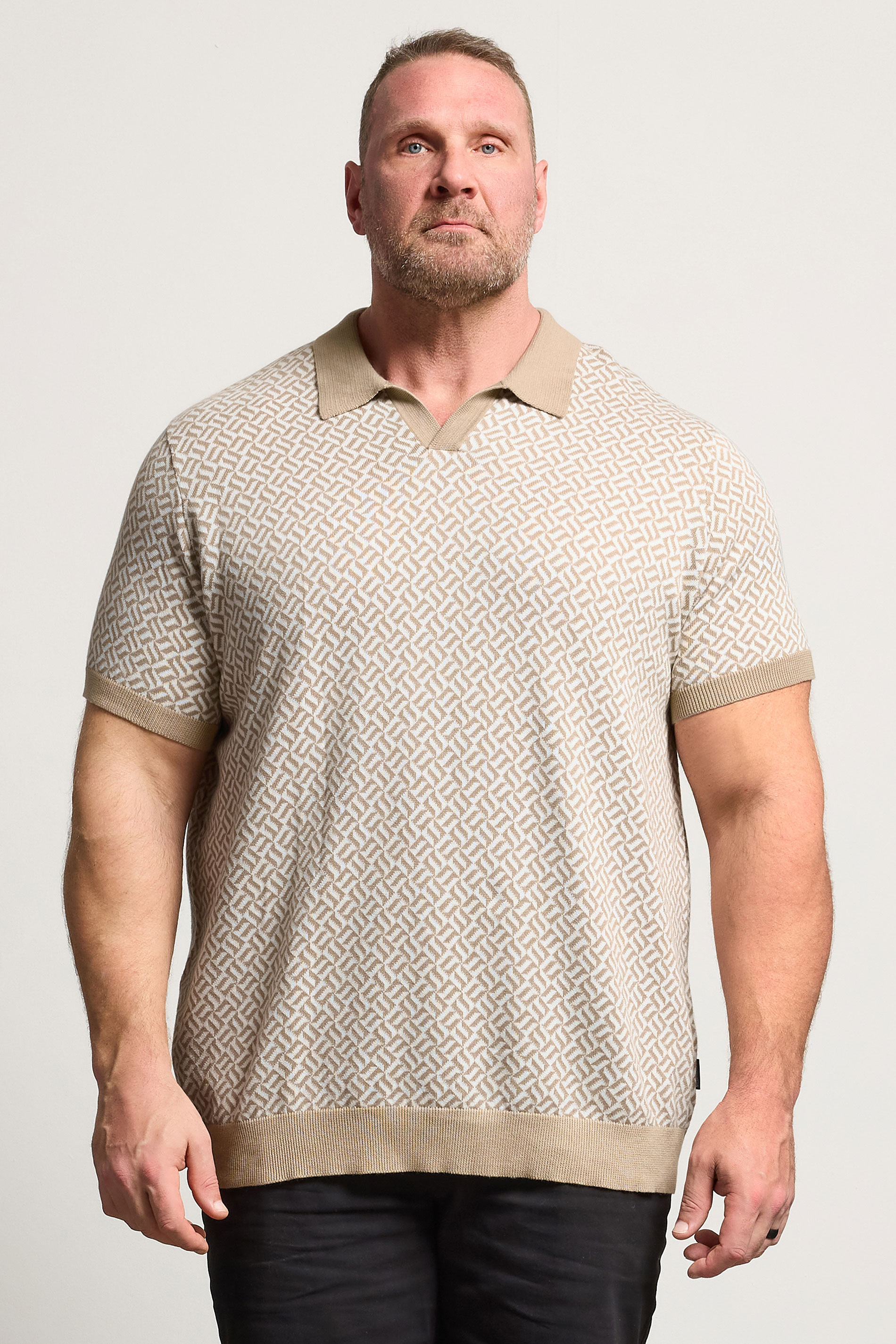 BadRhino Big & Tall Stone Brown Pattern Knitted Trophy Polo | BadRhino 1