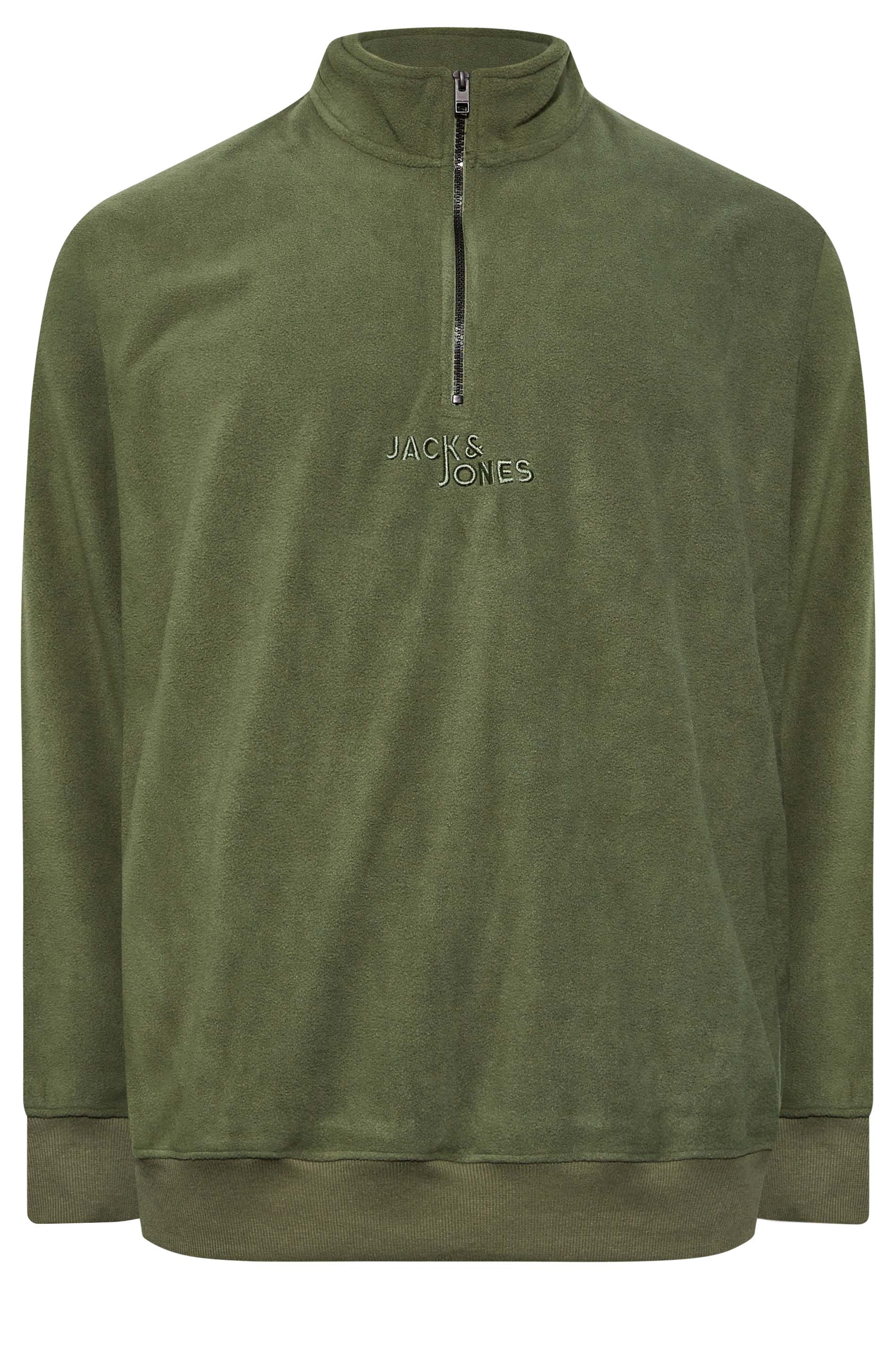 JACK & JONES Big & Tall Green Quarter Zip Fleece Sweatshirt | BadRhino 3