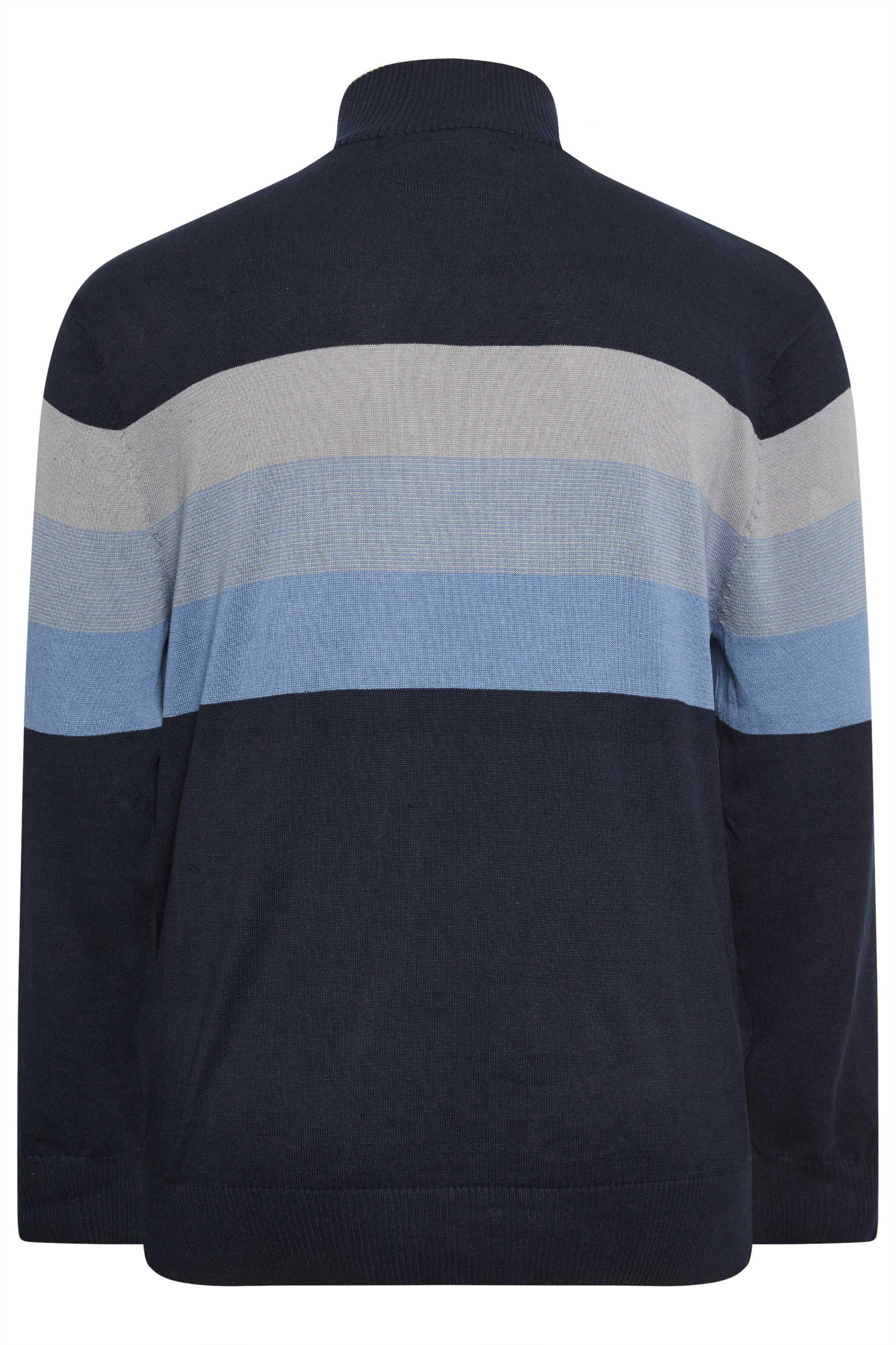 KAM Big & Tall Navy Blue Half Zip Stripe Knitted Jumper | BadRhino 3