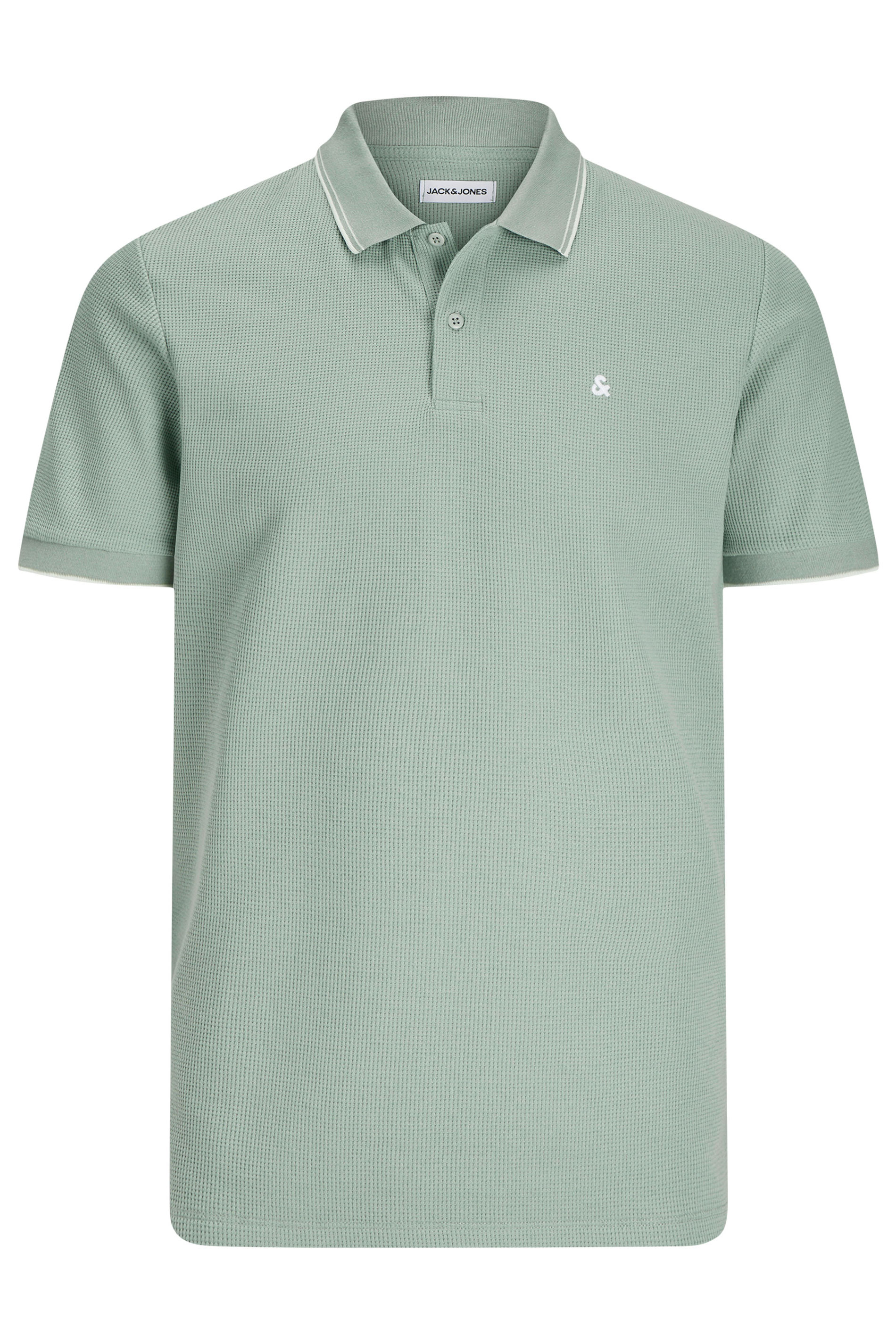 JACK & JONES Big & Tall Light Green Contrast Tipped Polo Shirt | BadRhino 2