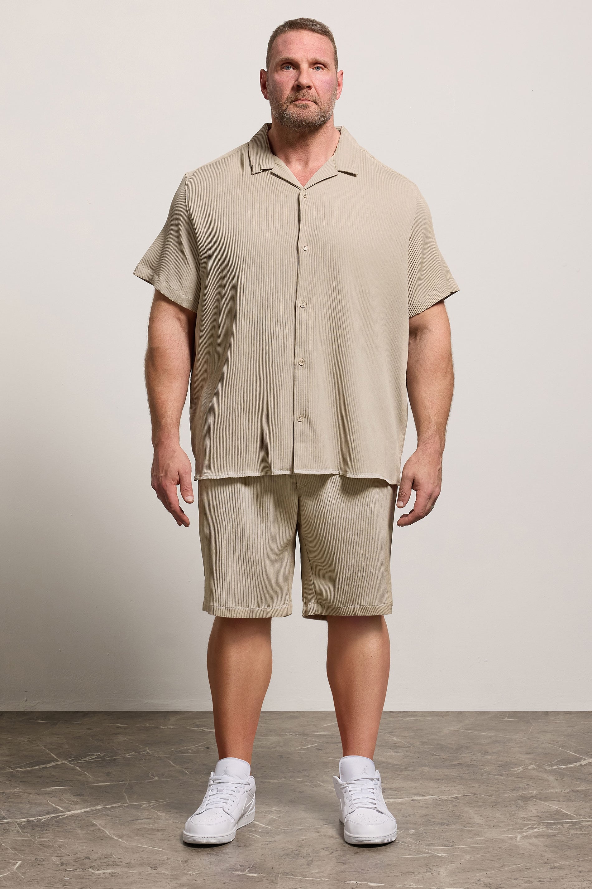 JACK & JONES Big & Tall Stone Brown Revere Shirt & Short Set | BadRhino 3