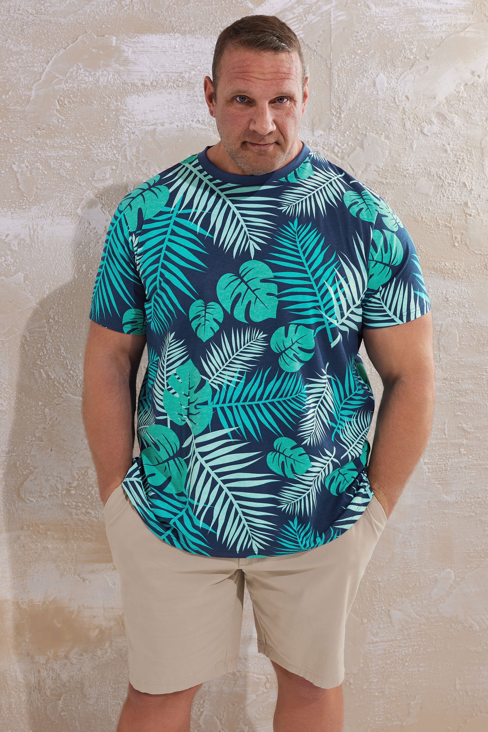 BadRhino Big & Tall Navy Blue Leaf Printed T-Shirt | BadRhino 2