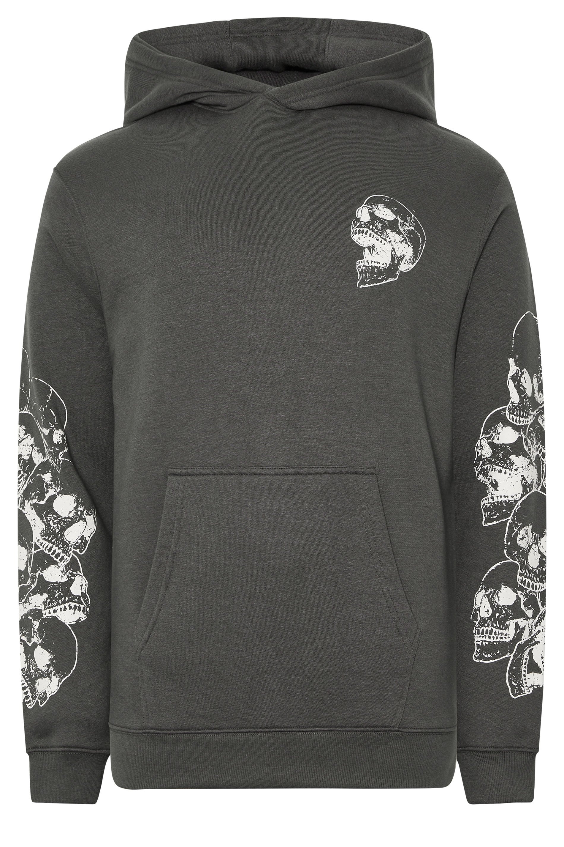 BadRhino Big & Tall Ebony Grey Skull Print Hoodie | BadRhino 6