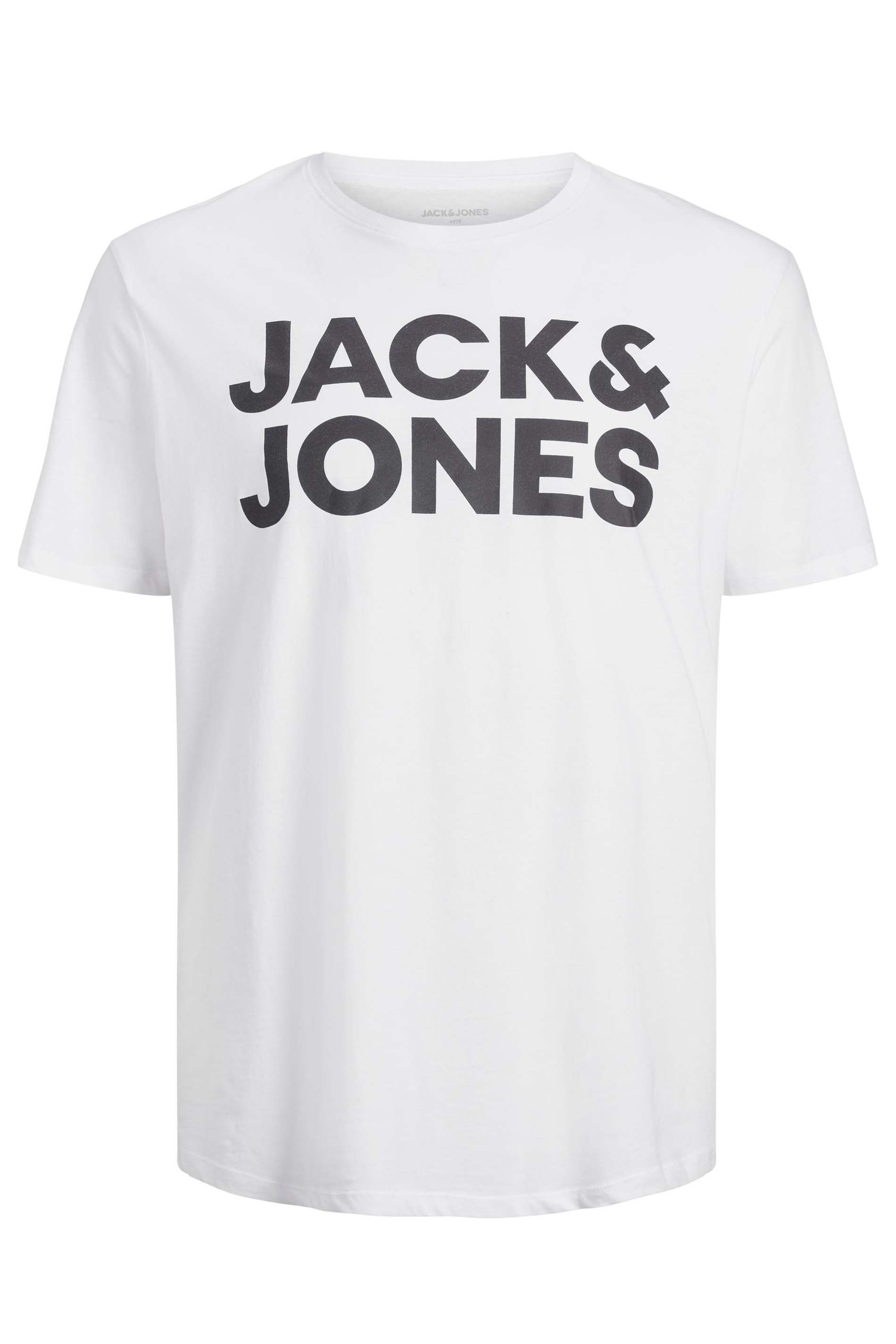 JACK & JONES Big & Tall White Logo Print T-Shirt | BadRhino