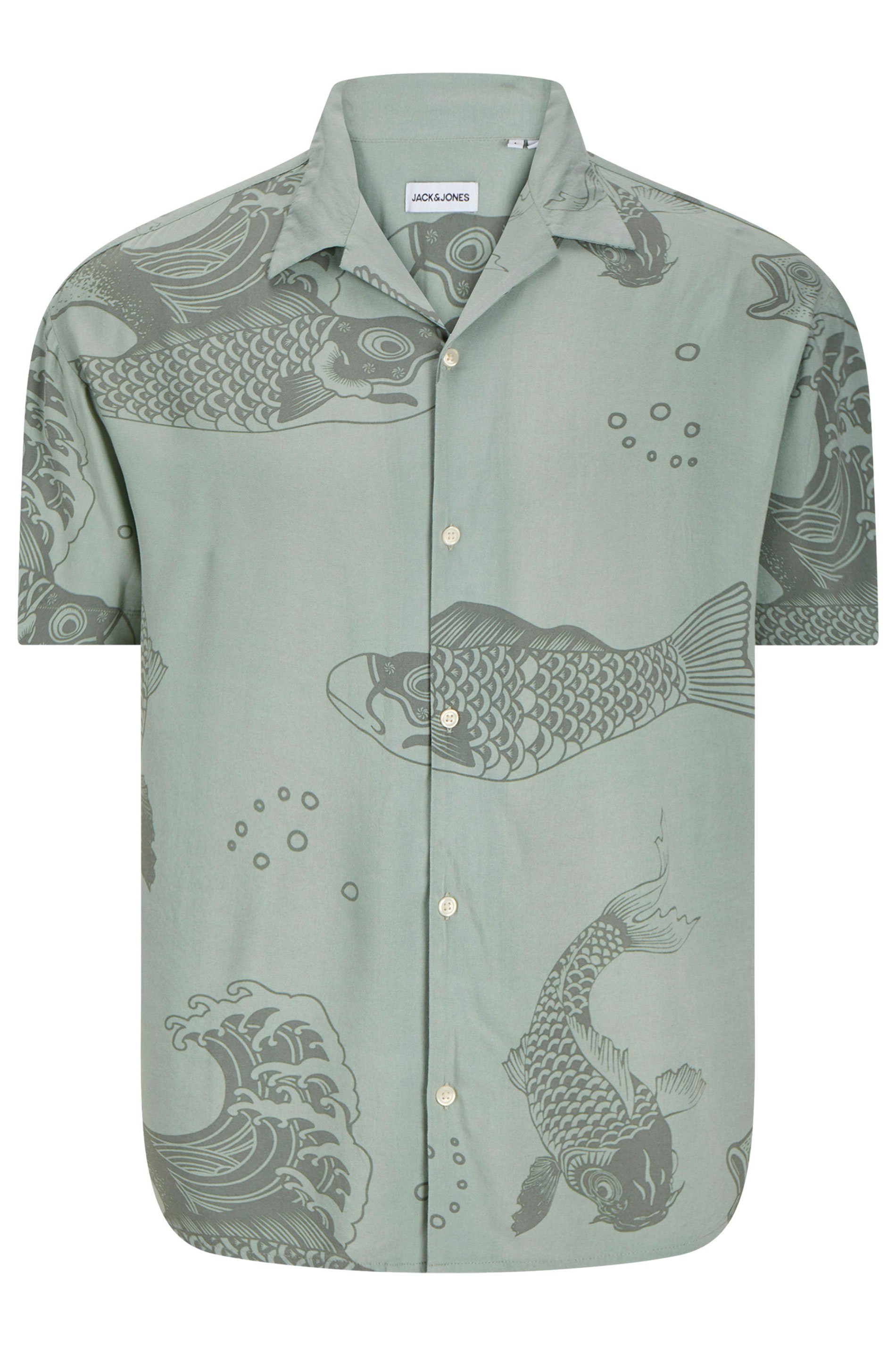 JACK & JONES Big & Tall Iceberg Green Koi Print Resort Shirt | BadRhino 3