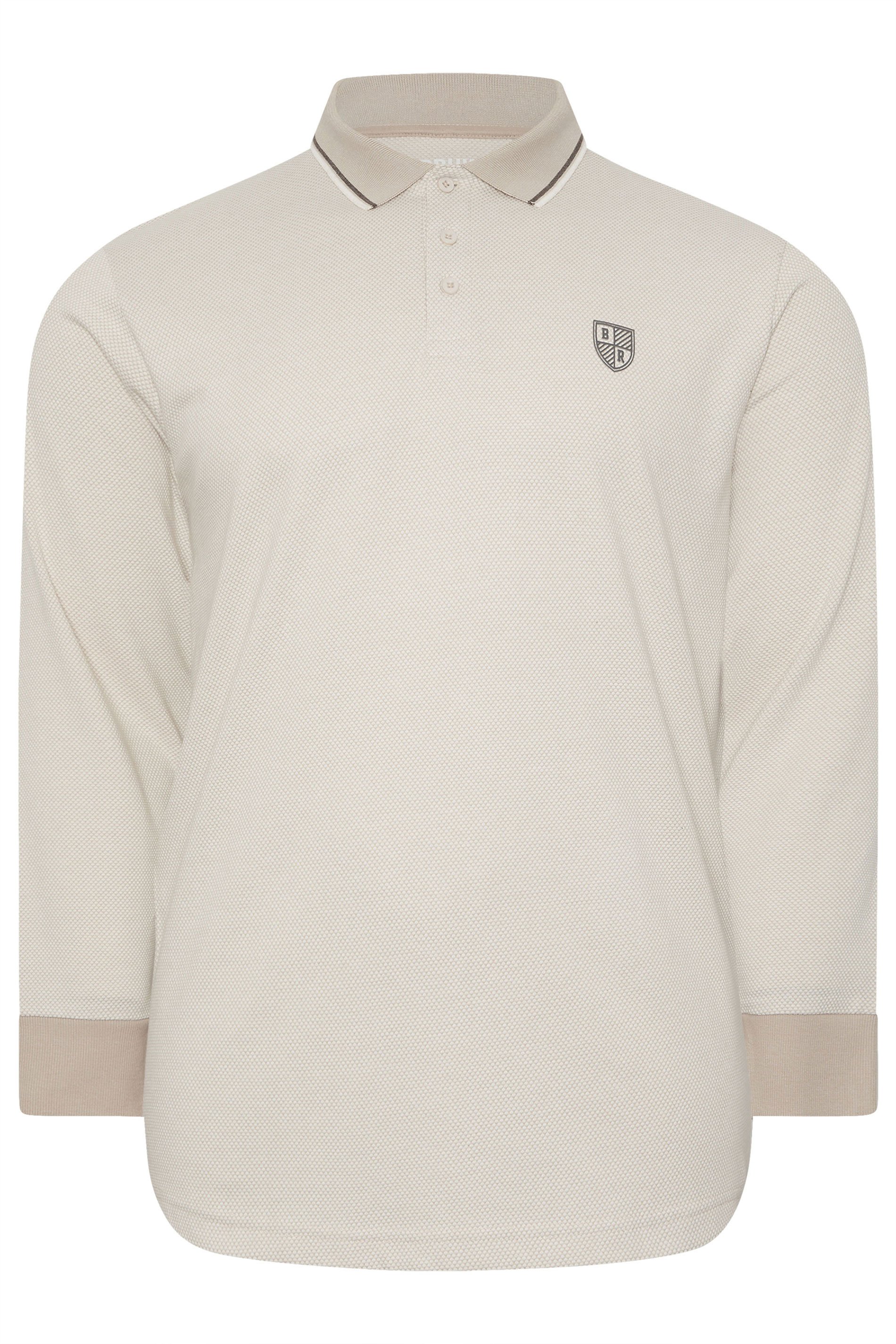 BadRhino Big & Tall Cream Textured Waffle Long Sleeve Polo Shirt | BadRhino 1