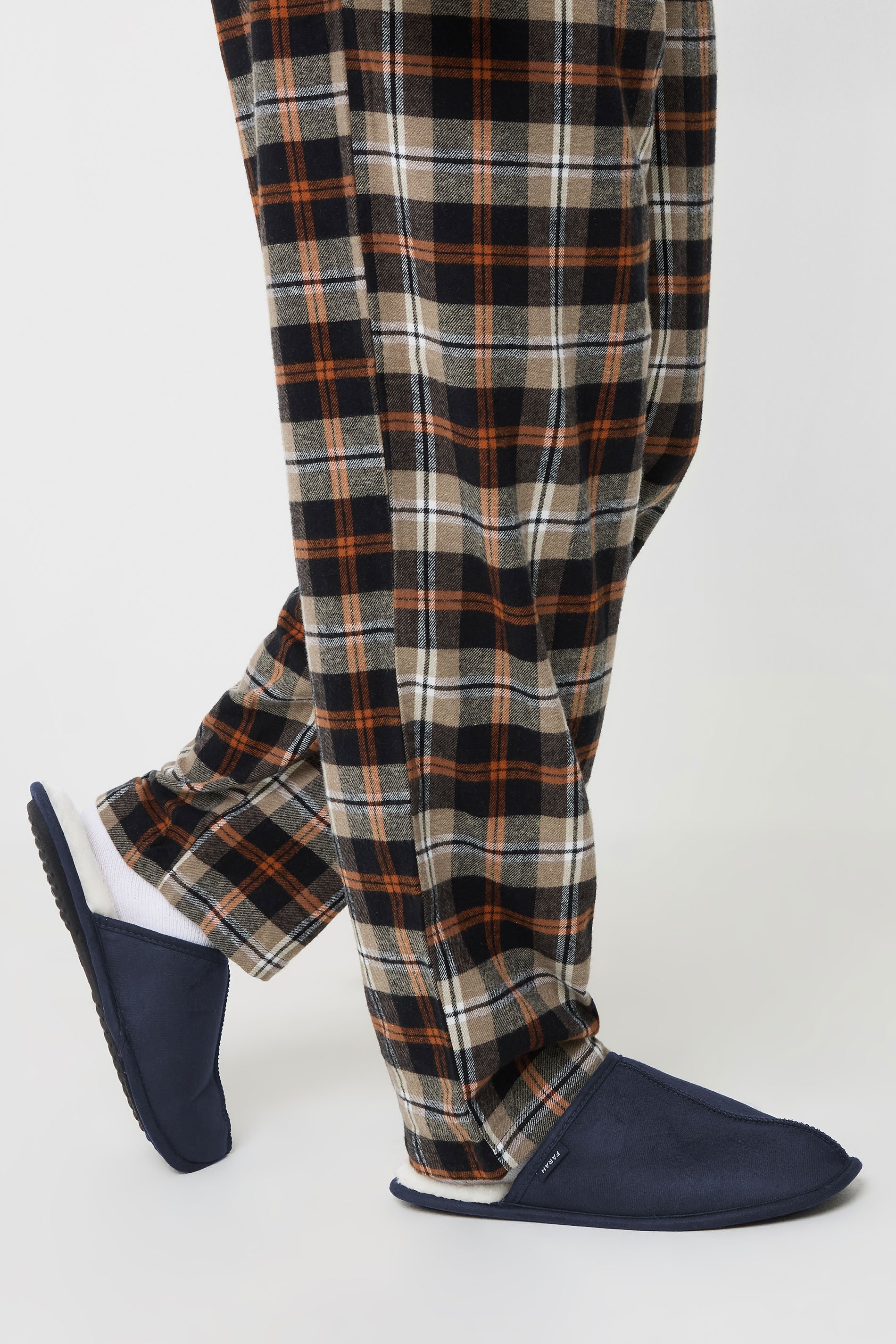 FARAH Navy Blue Faux Fur Lined Mule Slippers | BadRhino 1