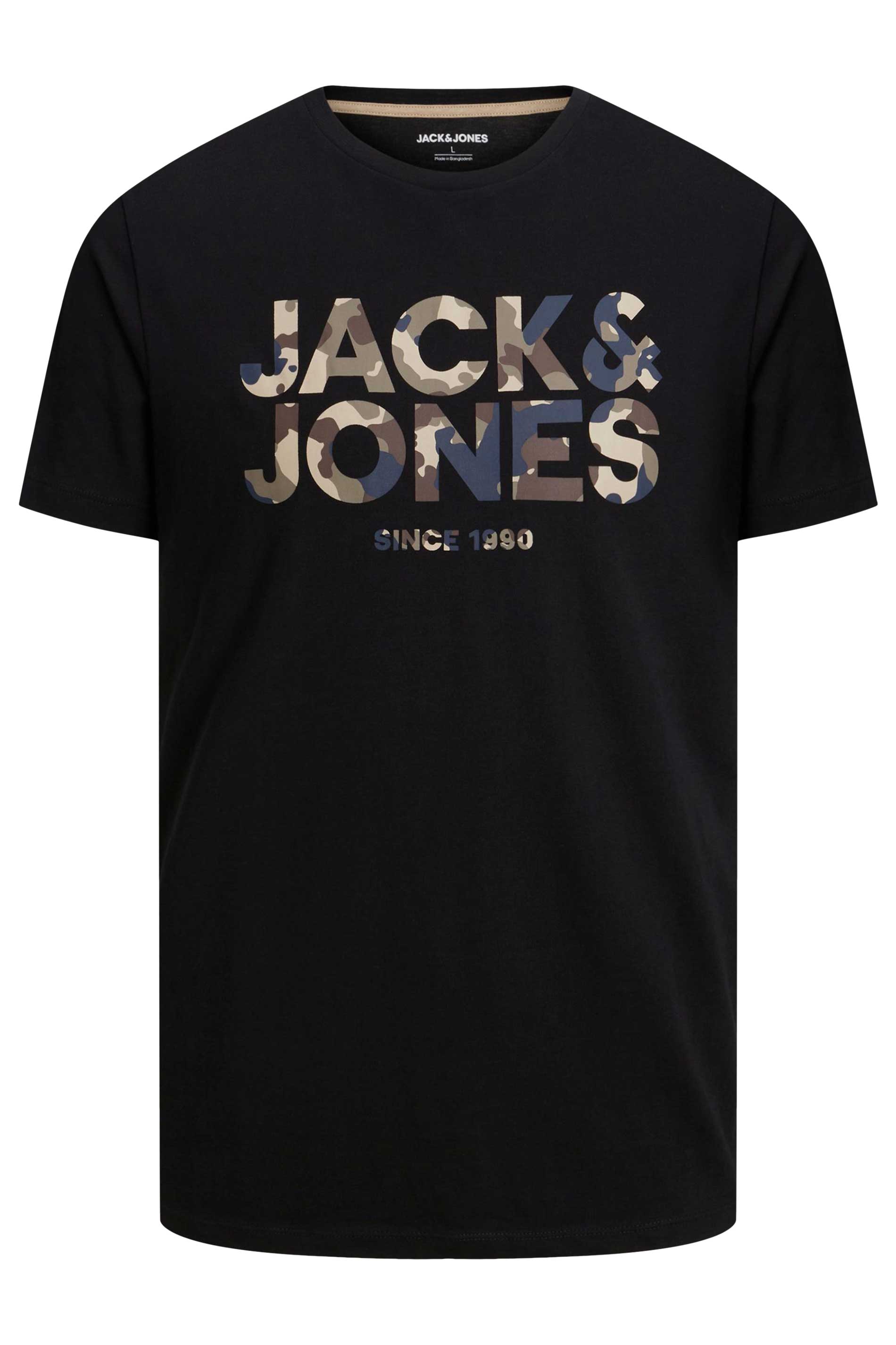 JACK & JONES Navy Blue Camo Logo Crew Neck T-Shirt | BadRhino 2
