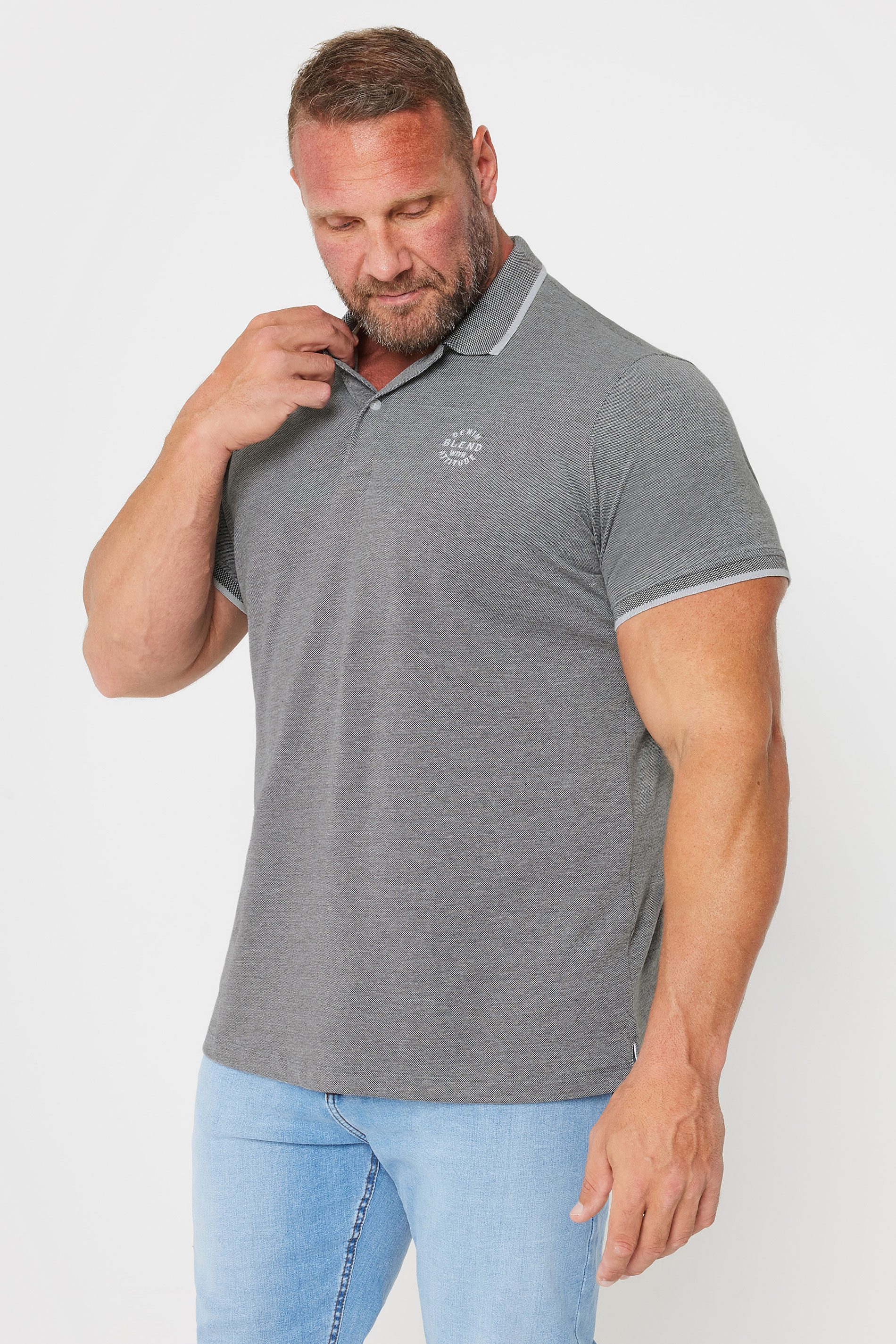 BLEND Big & Tall Grey Logo Polo Shirt | BadRhino 1
