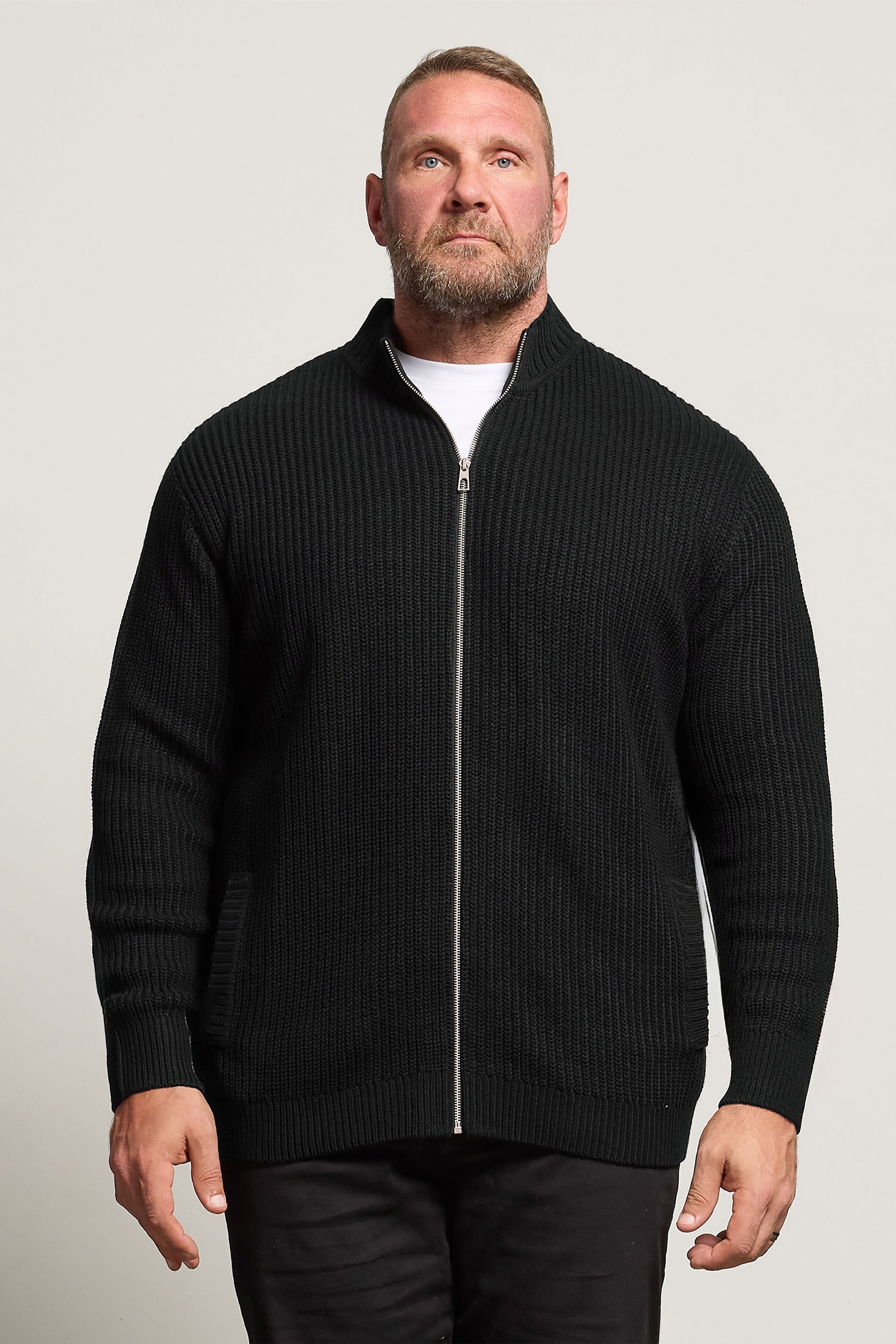BadRhino Big & Tall Black Ribbed Zip Through Knitted Jumper | BadRhino 1