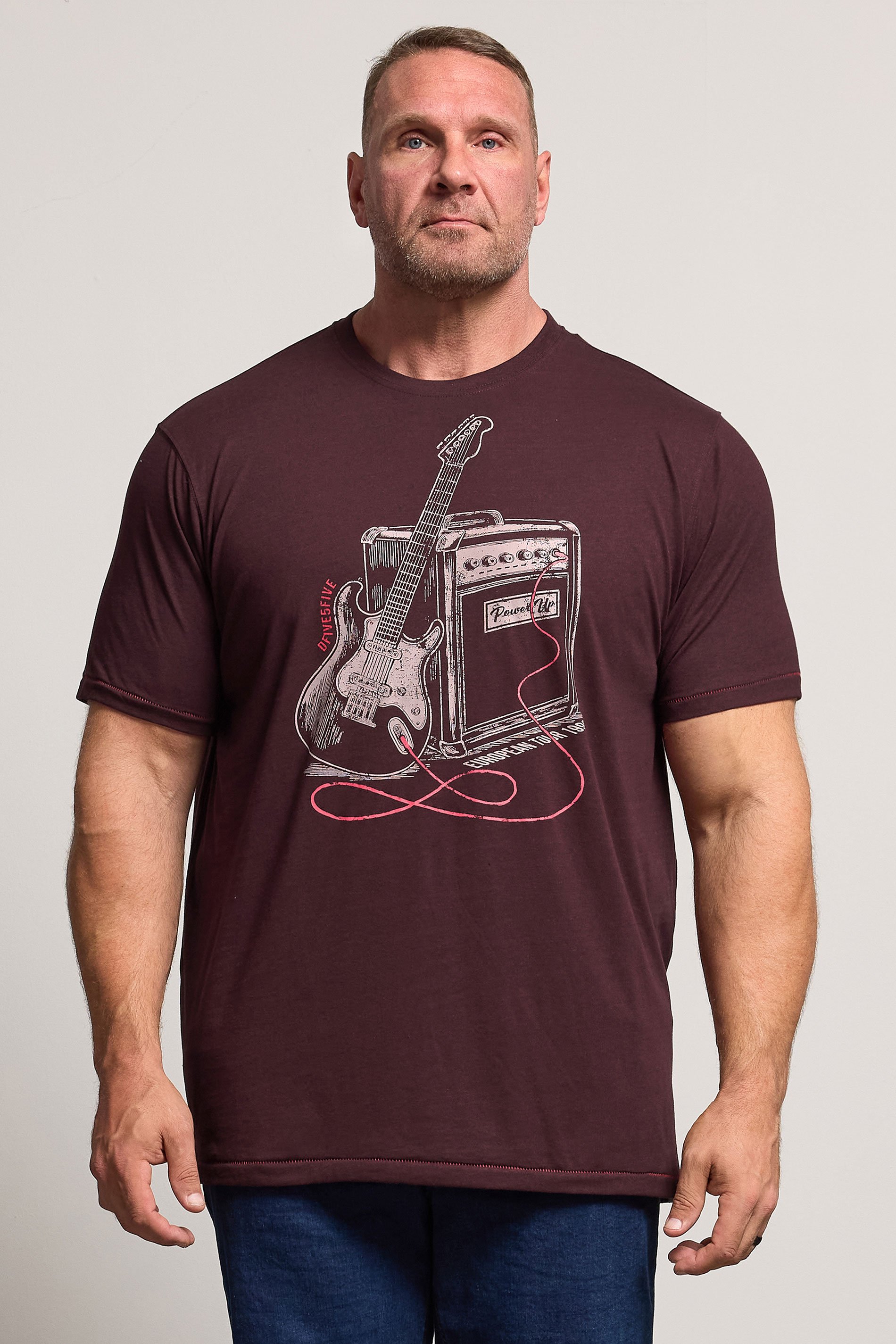 D555 Big & Tall Burgundy Red Guitar Graphic Print T-Shirt | BadRhino 1