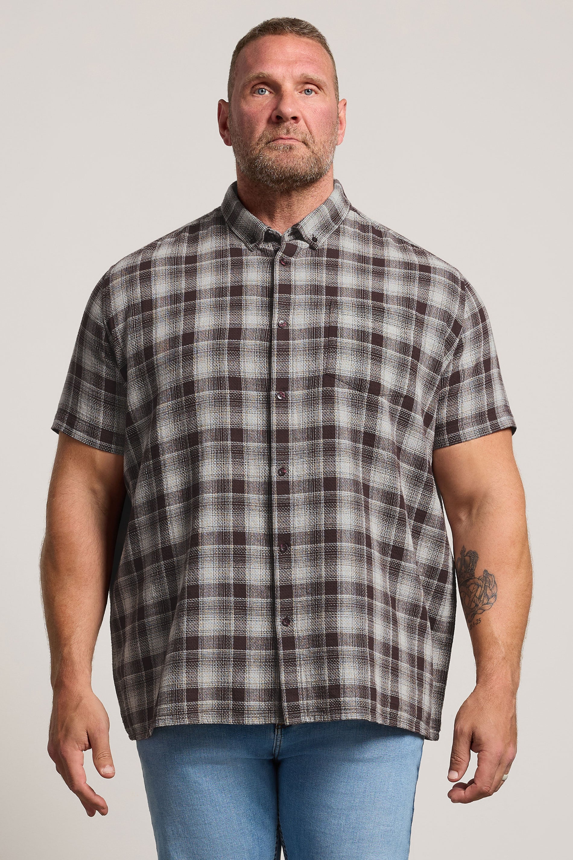 BadRhino Big & Tall Brown Check Stripe Short Sleeve Shirt | BadRhino 3