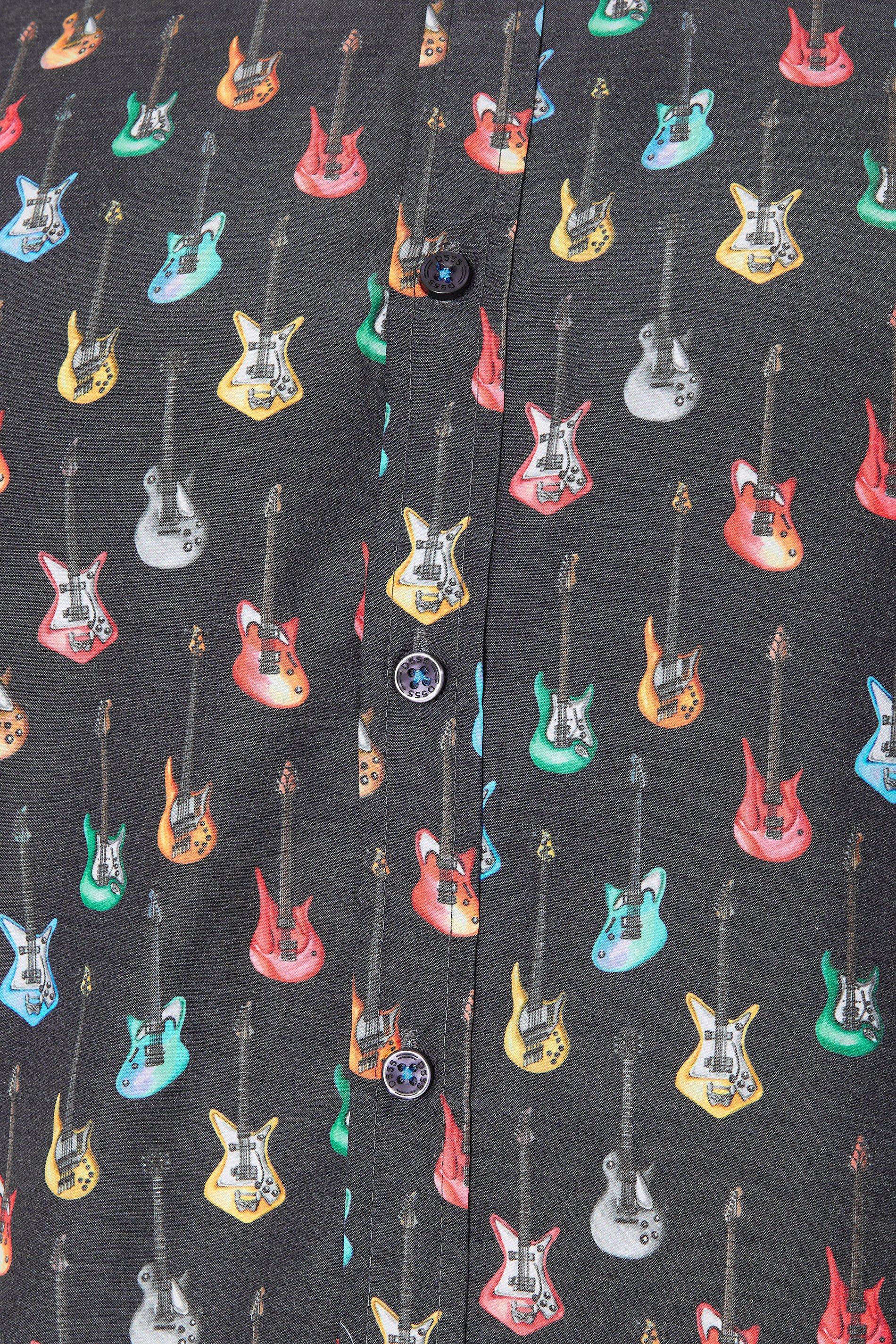 D555 Big & Tall Navy Blue Guitar Print Shirt | BadRhino 5