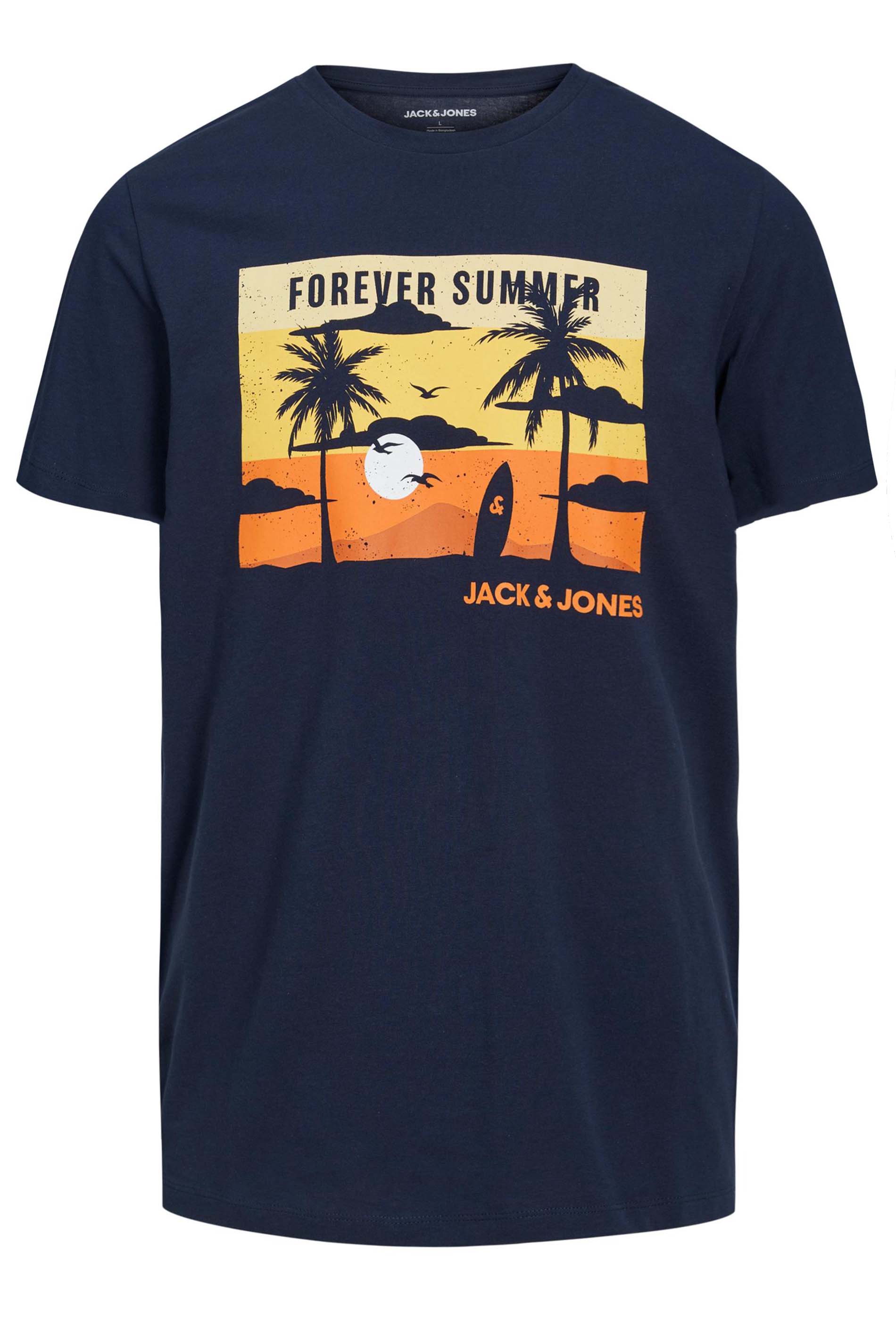 JACK & JONES Big & Tall Navy Blue 'Forever Summer' Print T-Shirt | BadRhino 2