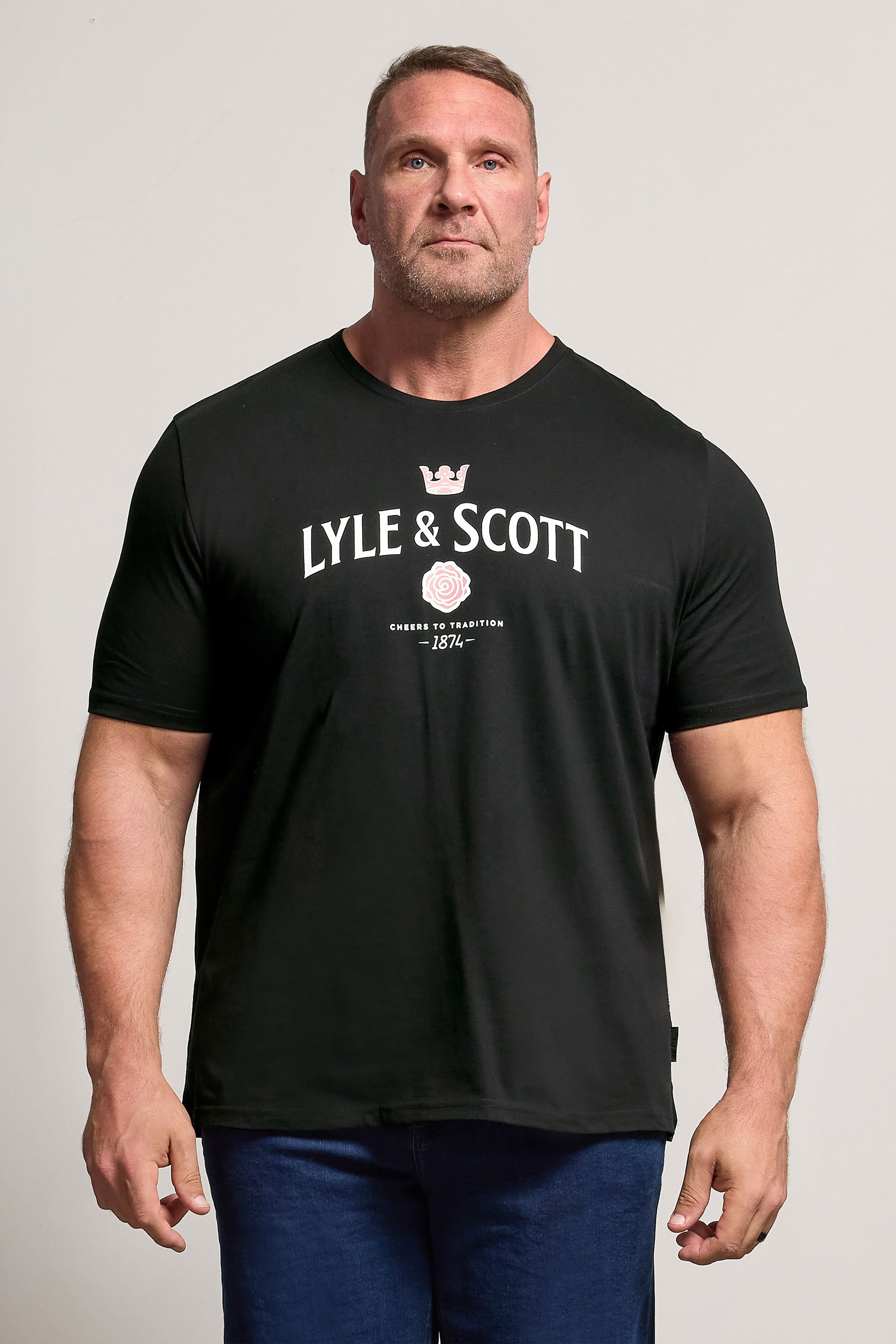 LYLE & SCOTT Big & Tall Black Cheers To Tradition Graphic T-Shirt | BadRhino 1