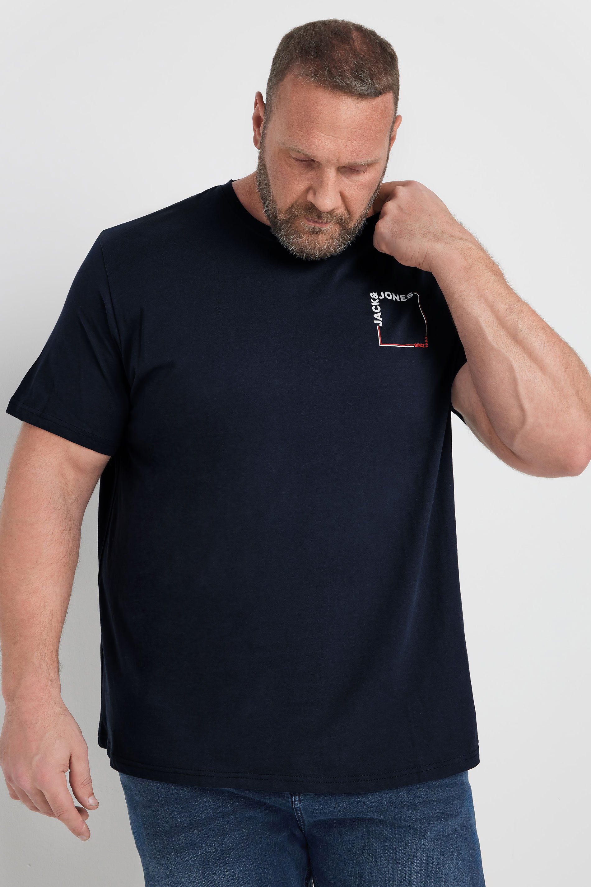 JACK & JONES Big & Tall Navy Blue 'Verner' T-Shirt | BadRhino 1