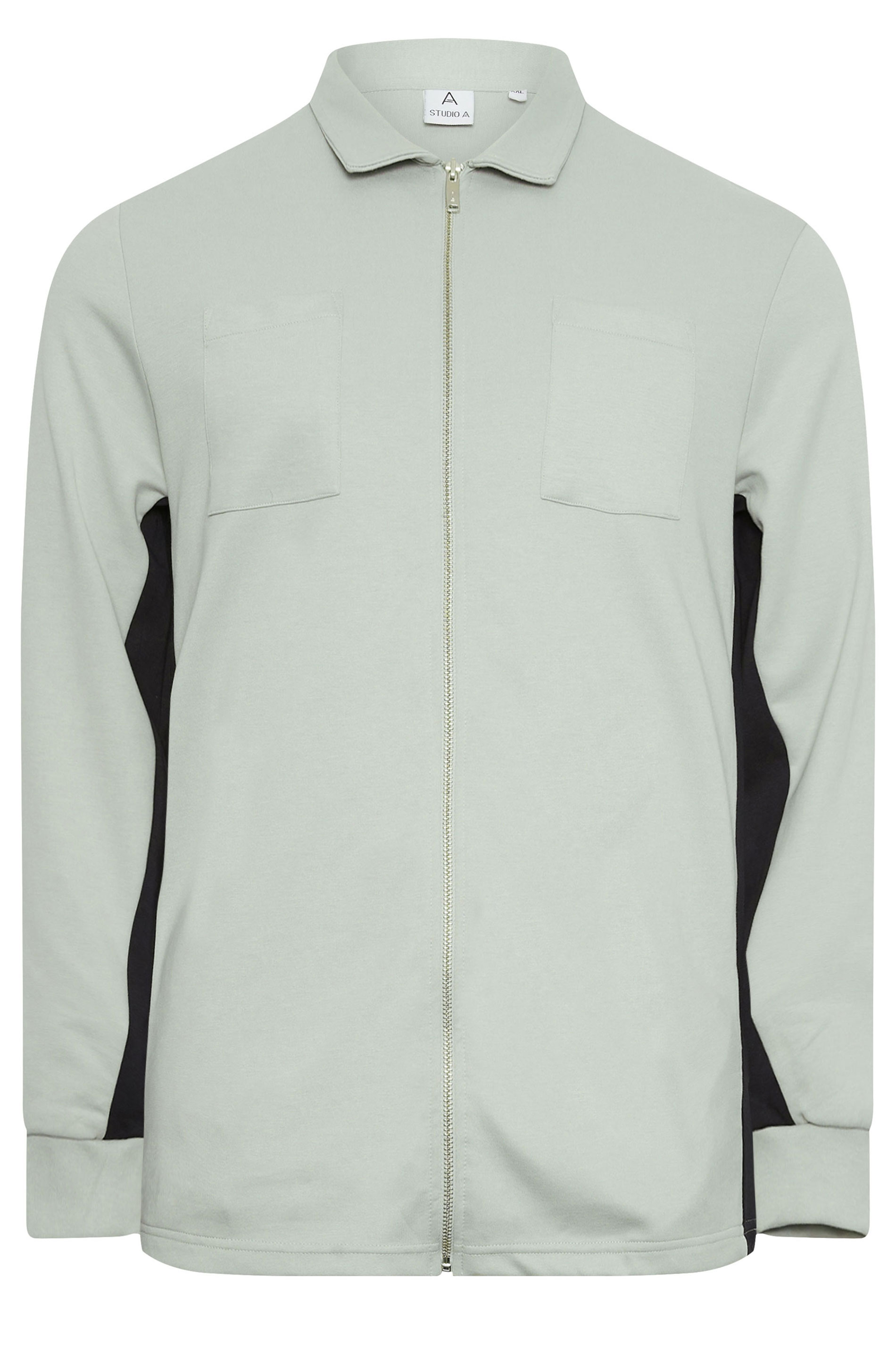STUDIO A Big & Tall Grey Contrast Sleeve Collared Zip Up Jacket | BadRhino 2