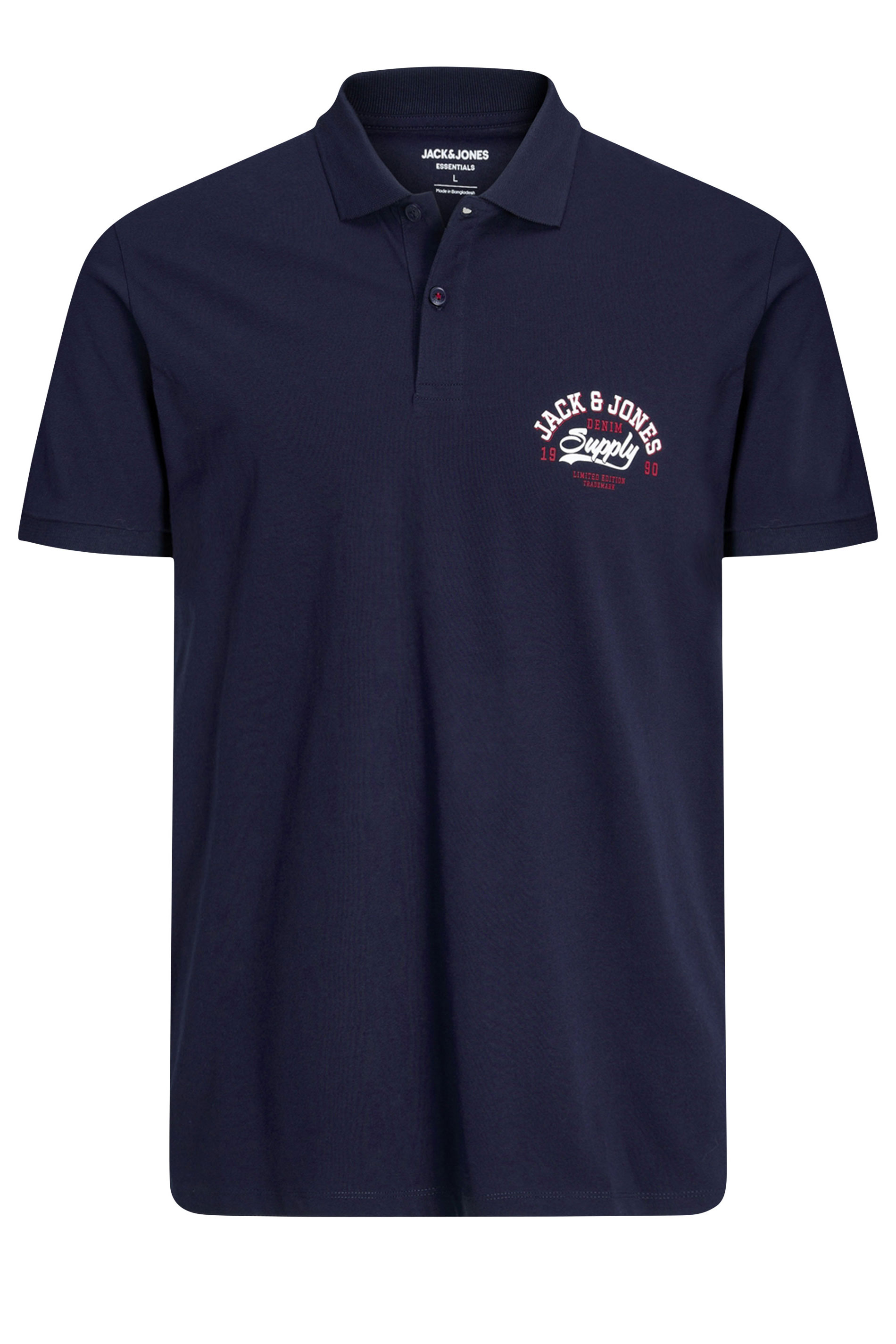 JACK & JONES Big & Tall Navy Blue Logo Short Sleeve Polo Shirt | BadRhino 2
