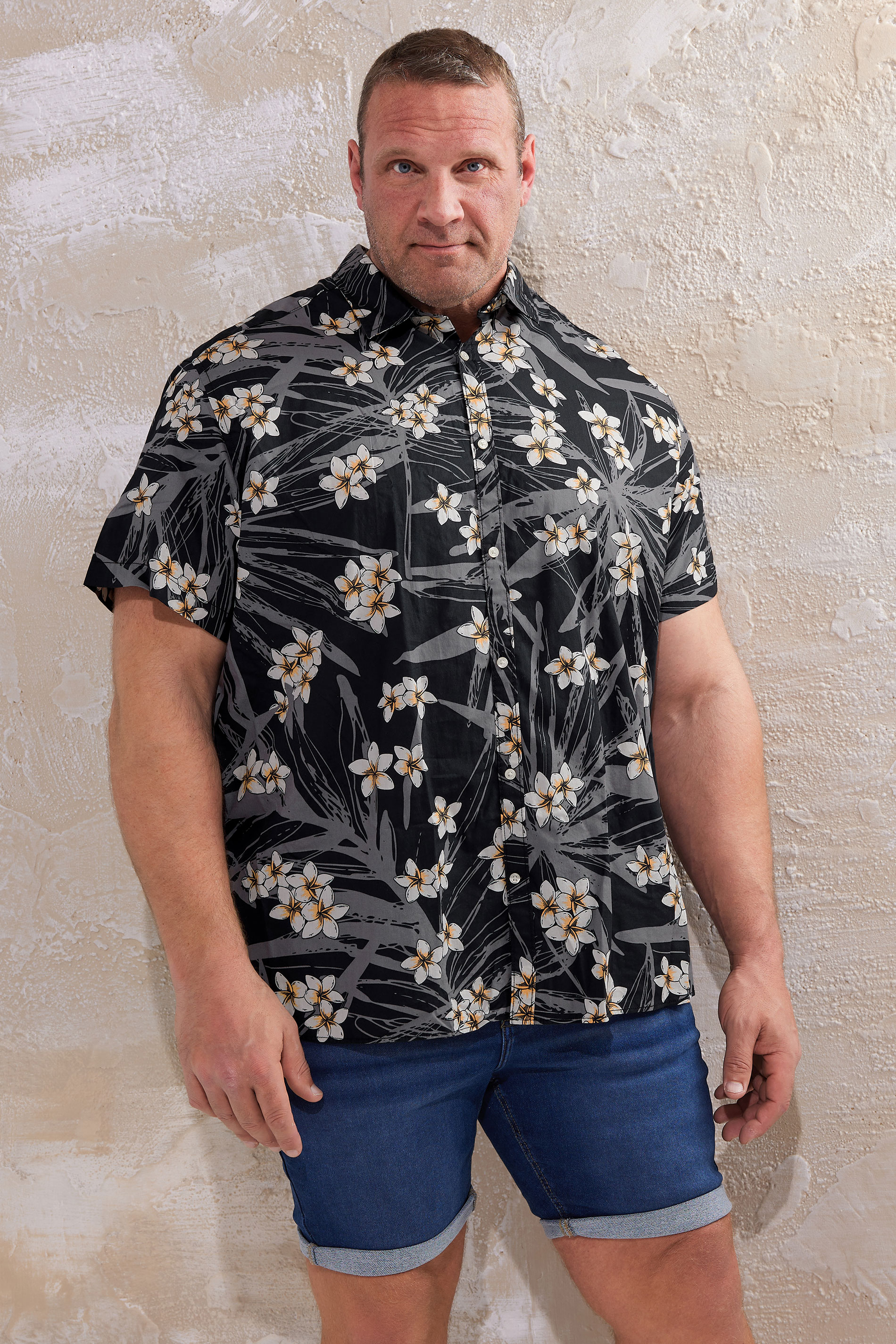 JACK & JONES Big & Tall Black Hawaiian Printed Shirt | BadRhino 1