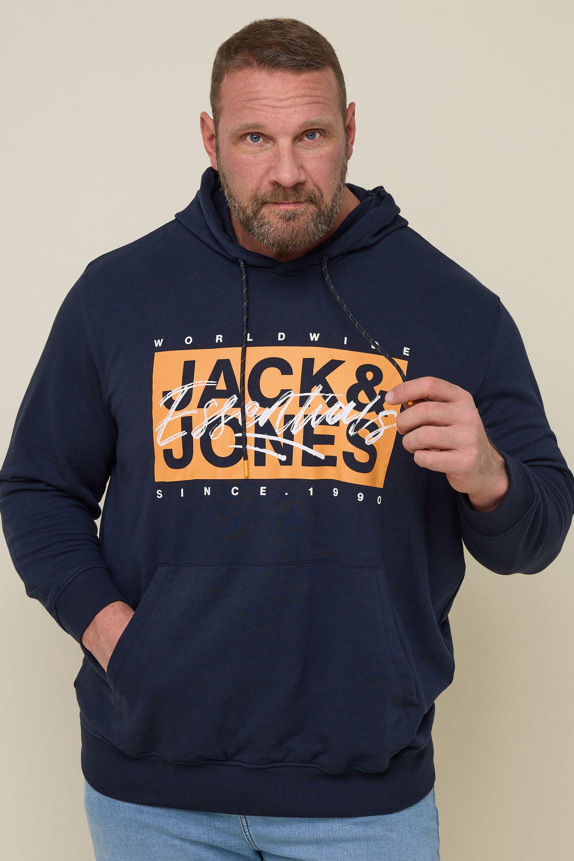 JACK & JONES Big & Tall Navy Blue Colton Hoodie | BadRhino 1