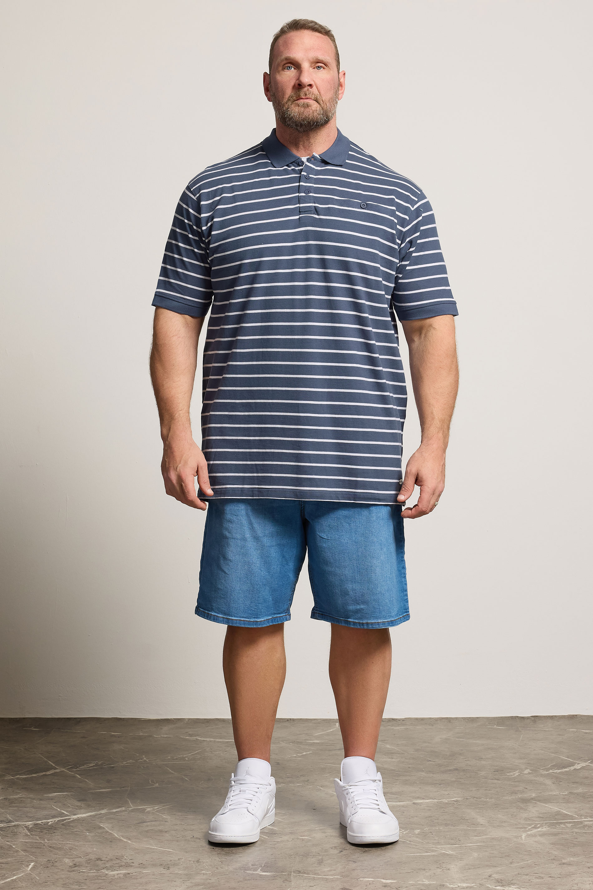 KAM Big & Tall Vintage Indigo Blue Stripe Print Polo Shirt | BadRhino 1