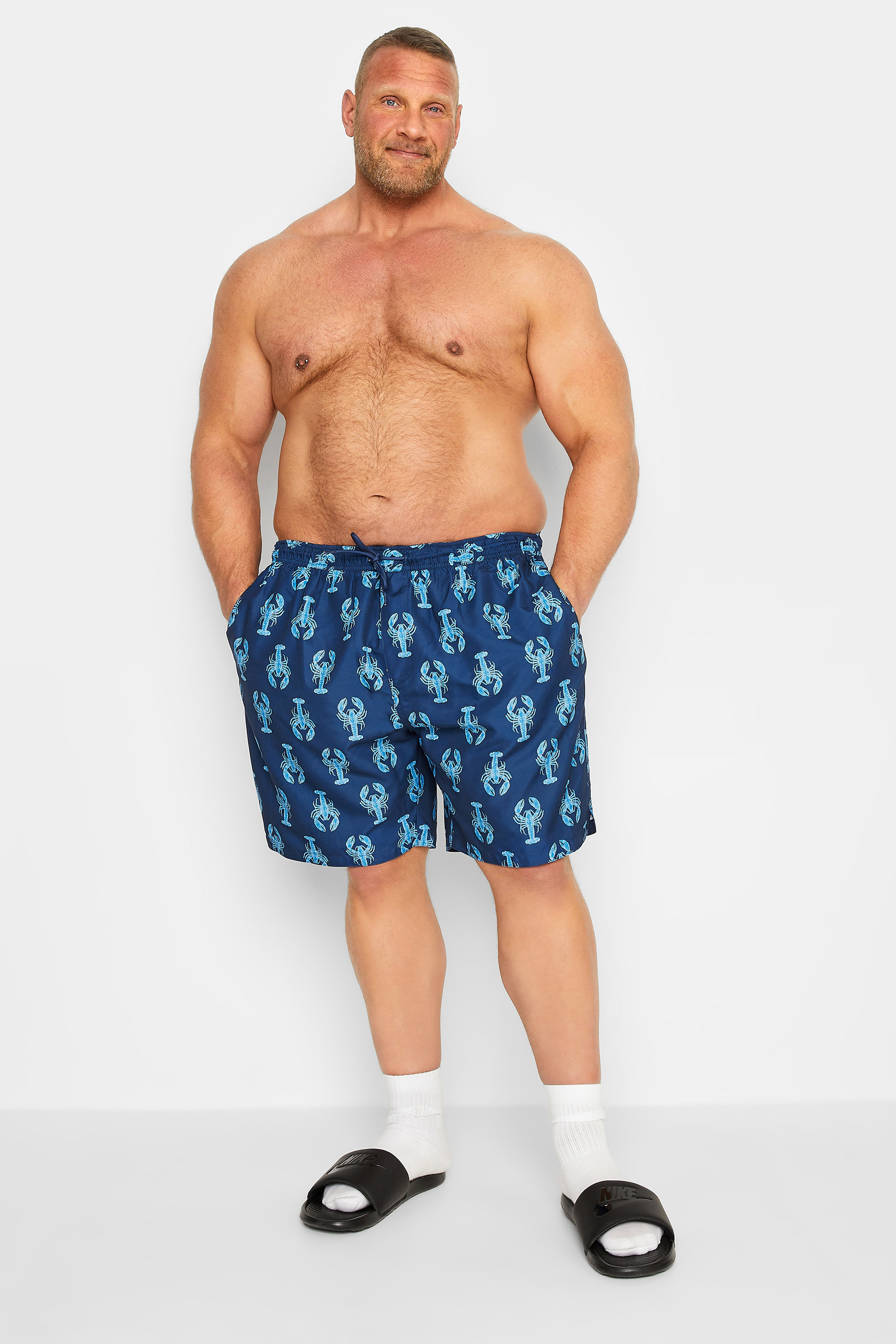 BadRhino Big & Tall Navy Blue Lobster Print Swim Shorts | BadRhino 2
