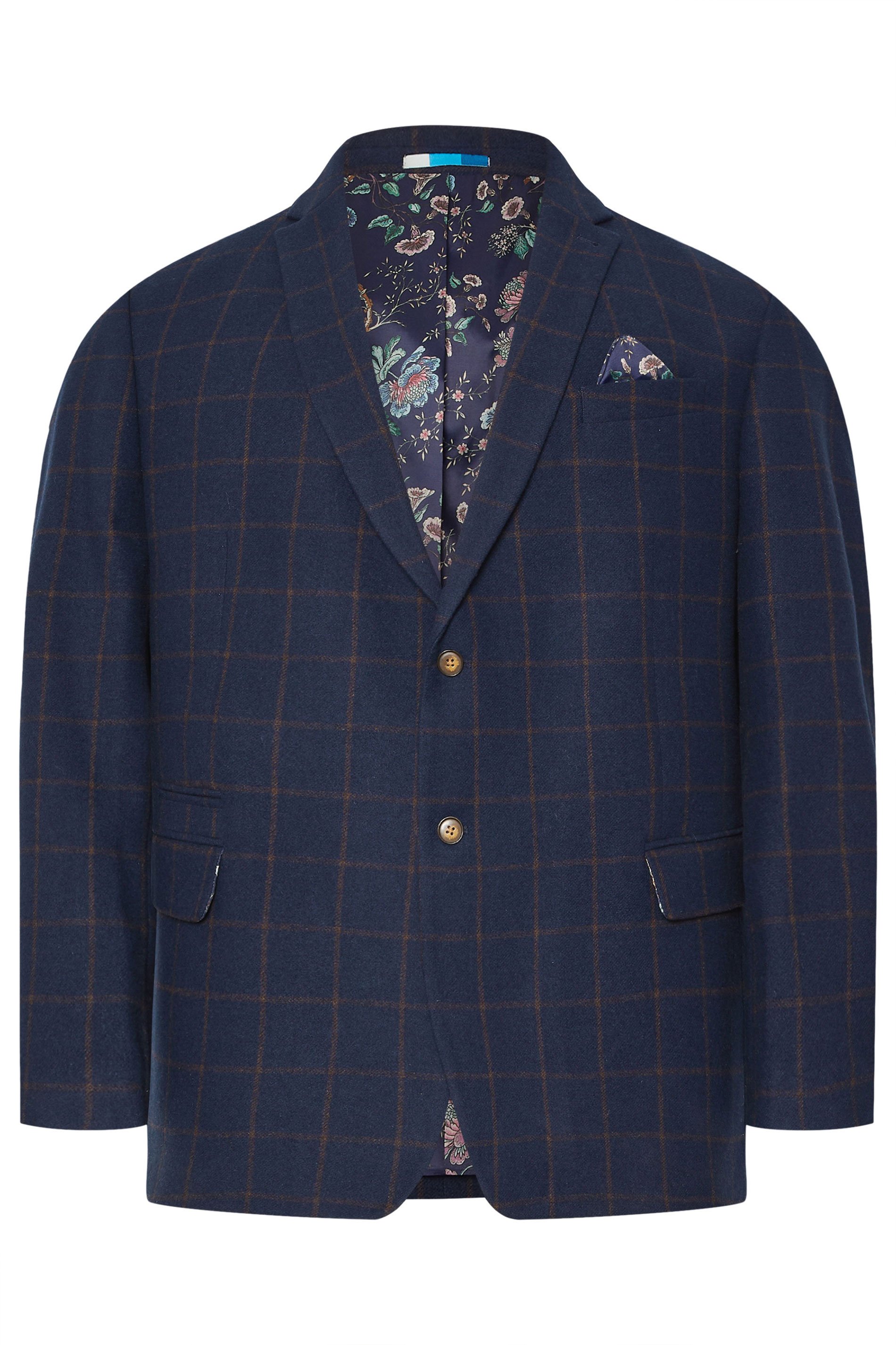 BadRhino Tailoring Big & Tall Navy Blue & Rust Orange Tweed Checked Suit Jacket | BadRhino 10