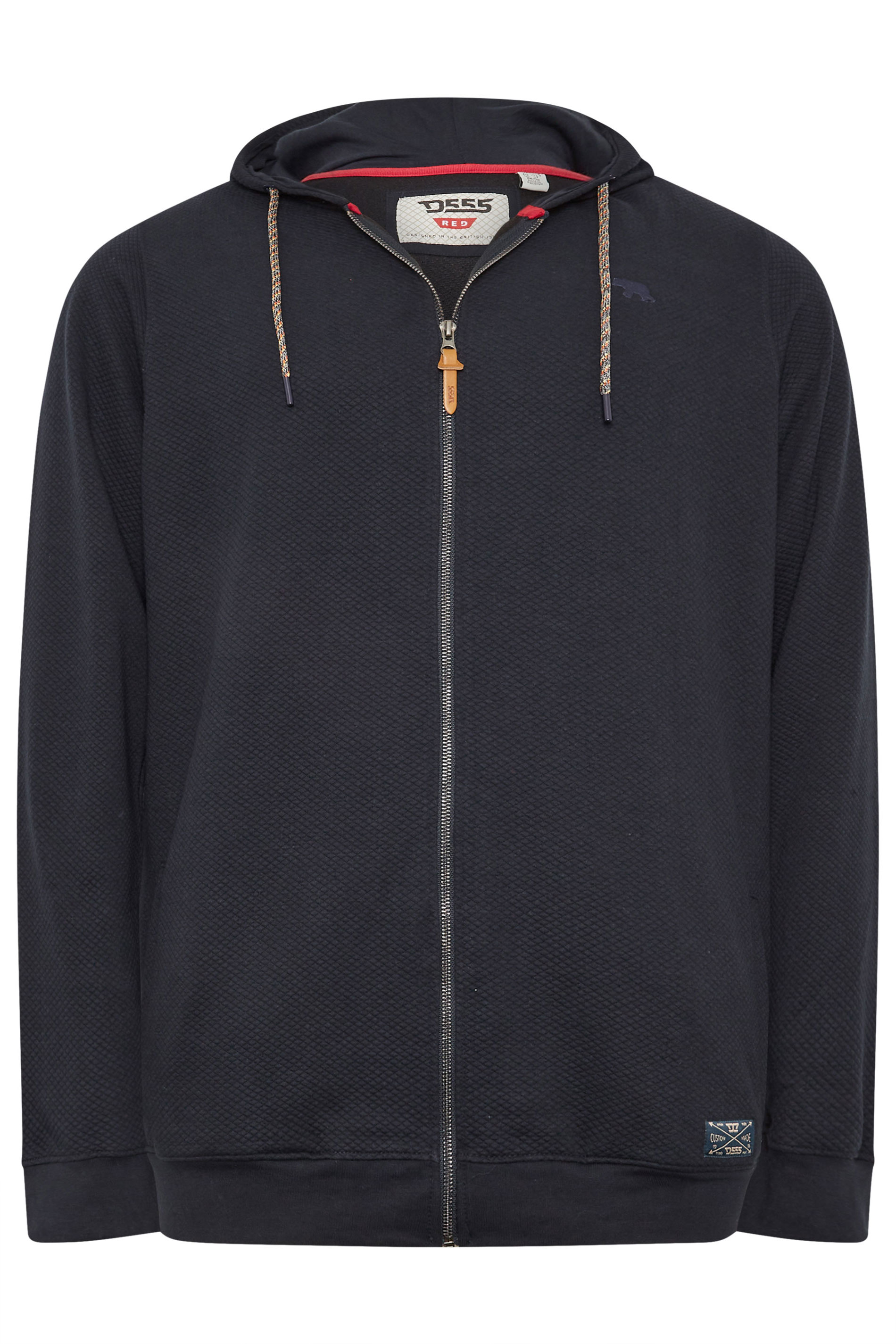 D555 Big & Tall Navy Blue Zip Through Jacquard Hoodie | BadRhino 3
