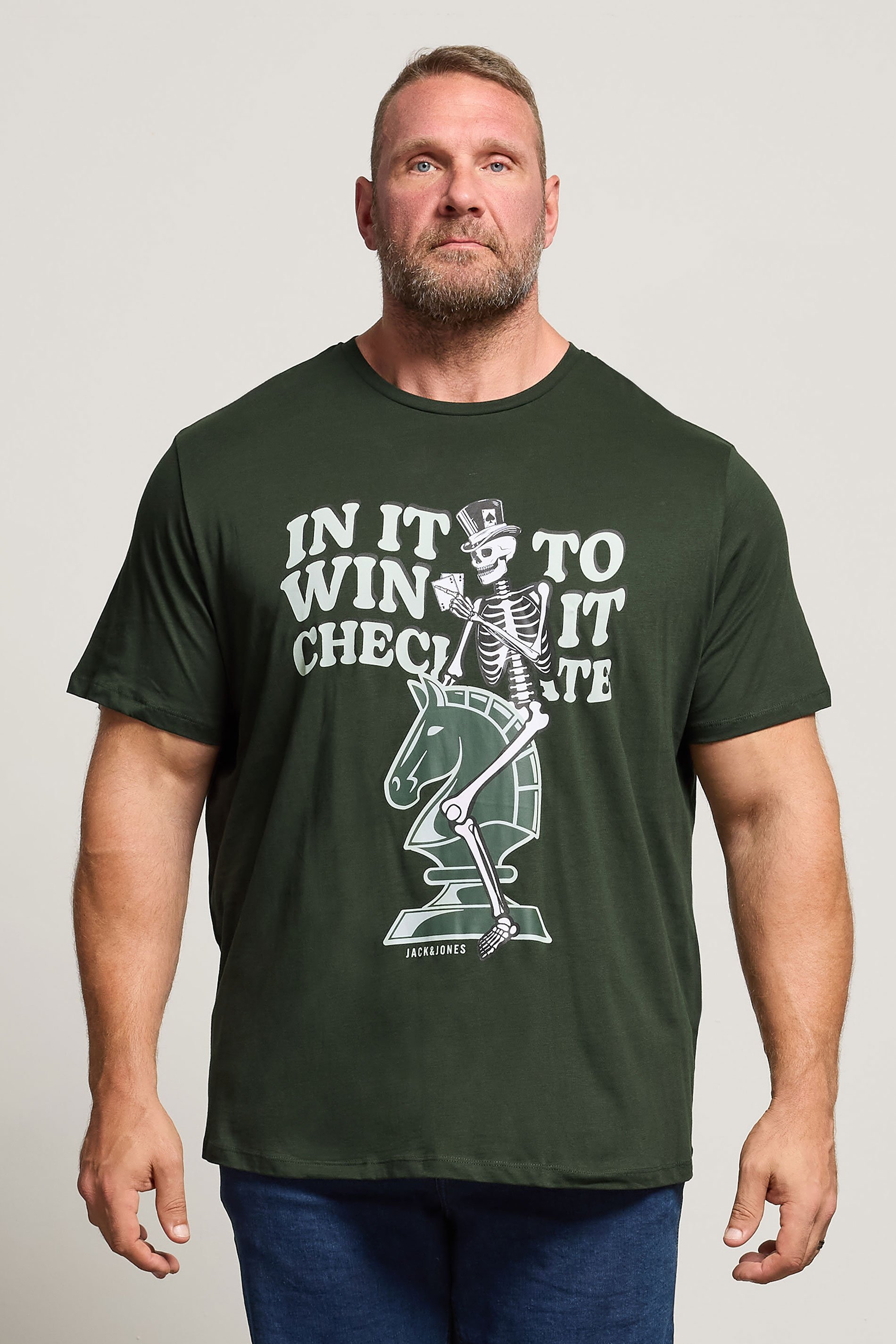 JACK & JONES Big & Tall Duffel Green Chess Graphic T-Shirt | BadRhino 1