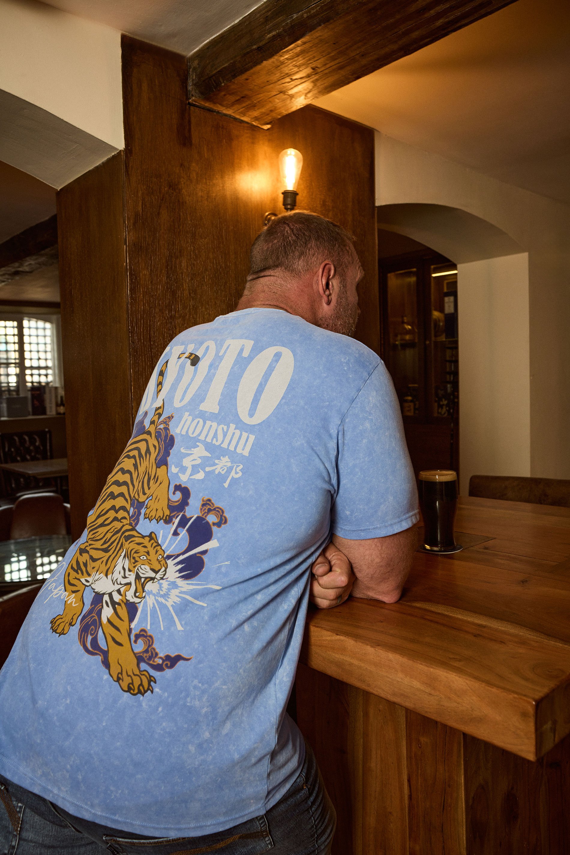 BadRhino Big & Tall Light Blue Acid Wash Kyoto Tiger Graphic T-Shirt | BadRhino 1