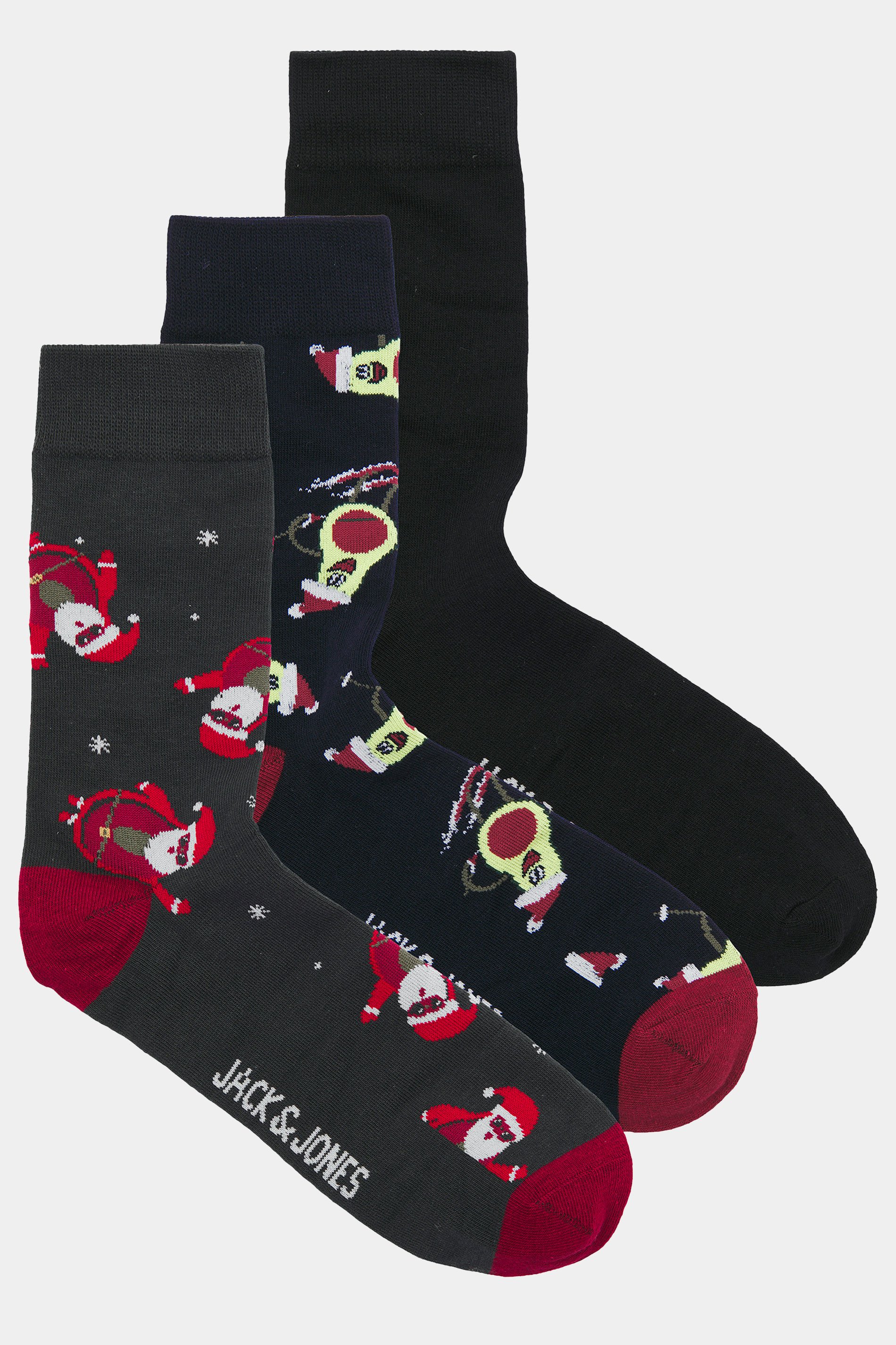 JACK & JONES 3 PACK Blue & Black Christmas Santa Socks | BadRhino 3