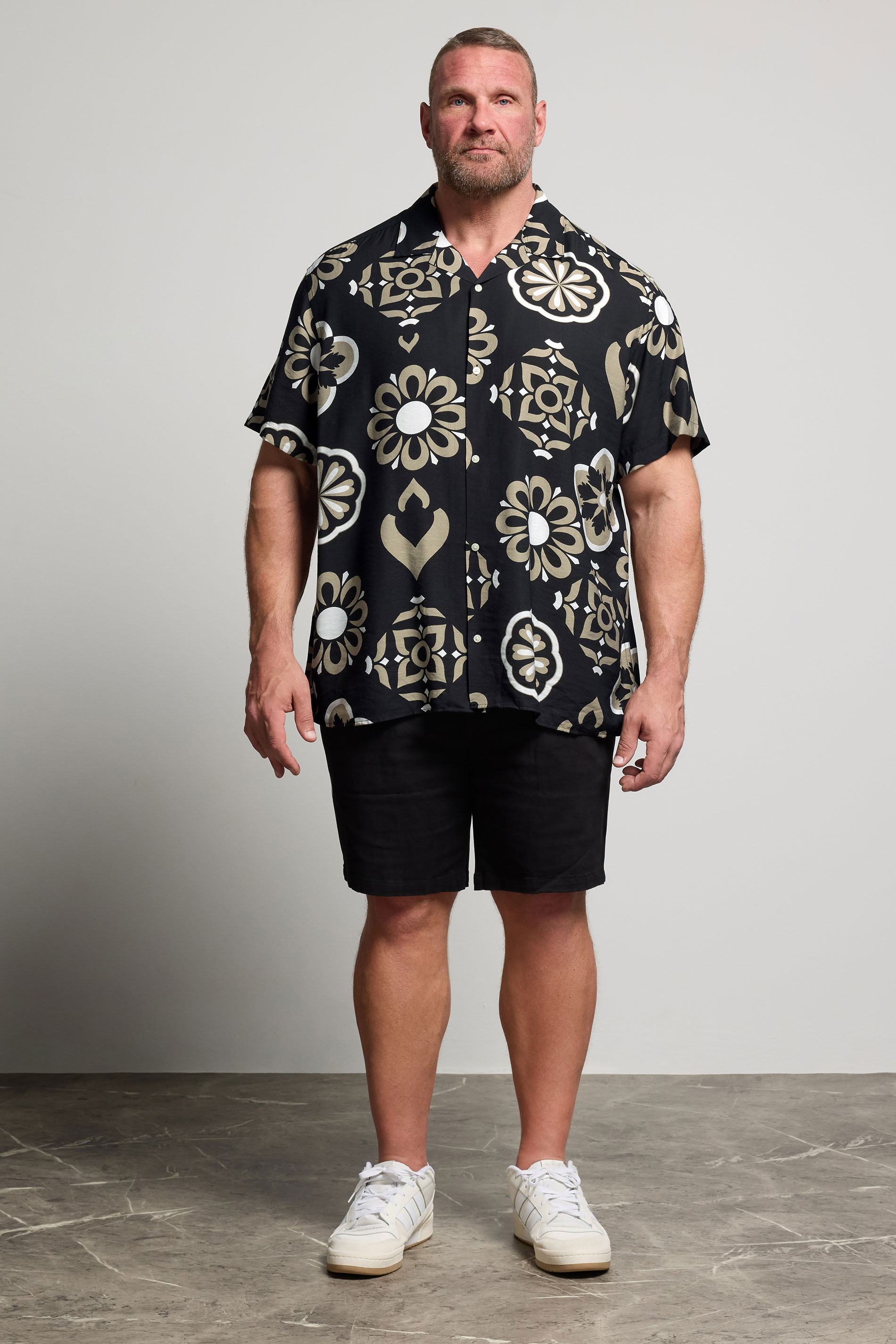 JACK & JONES Big & Tall Black Printed Resort Shirt | BadRhino 2